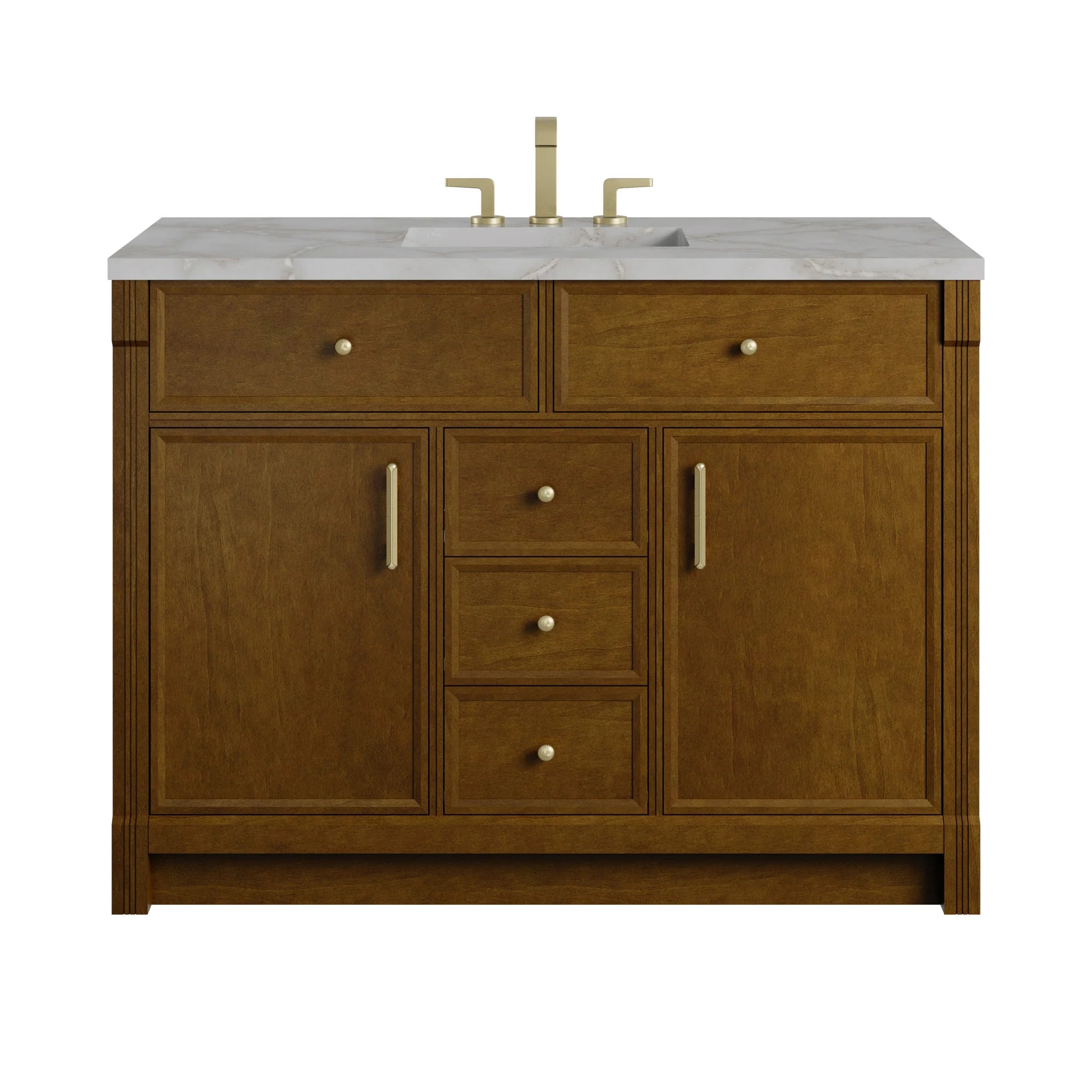 48" Bellshire Single Vanity in Honey Oak w/FreePower Wireless Charger by James Martin Vanities-Victorian Silver Silestone 