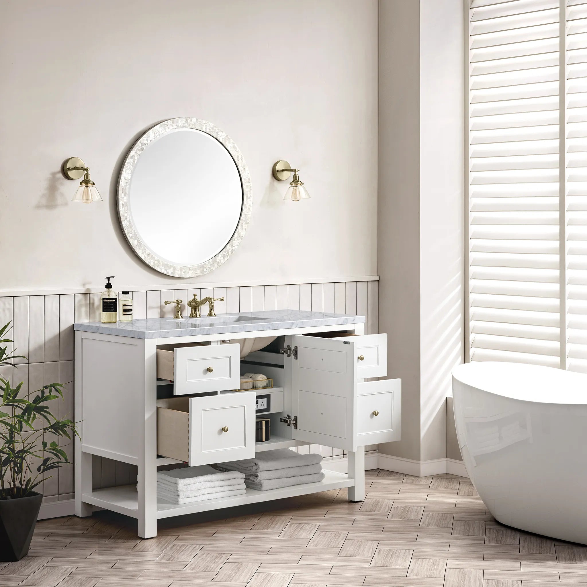 48" Breckenridge Single Vanity in Bright White-Carrara White Marble-8" Widespread image 3