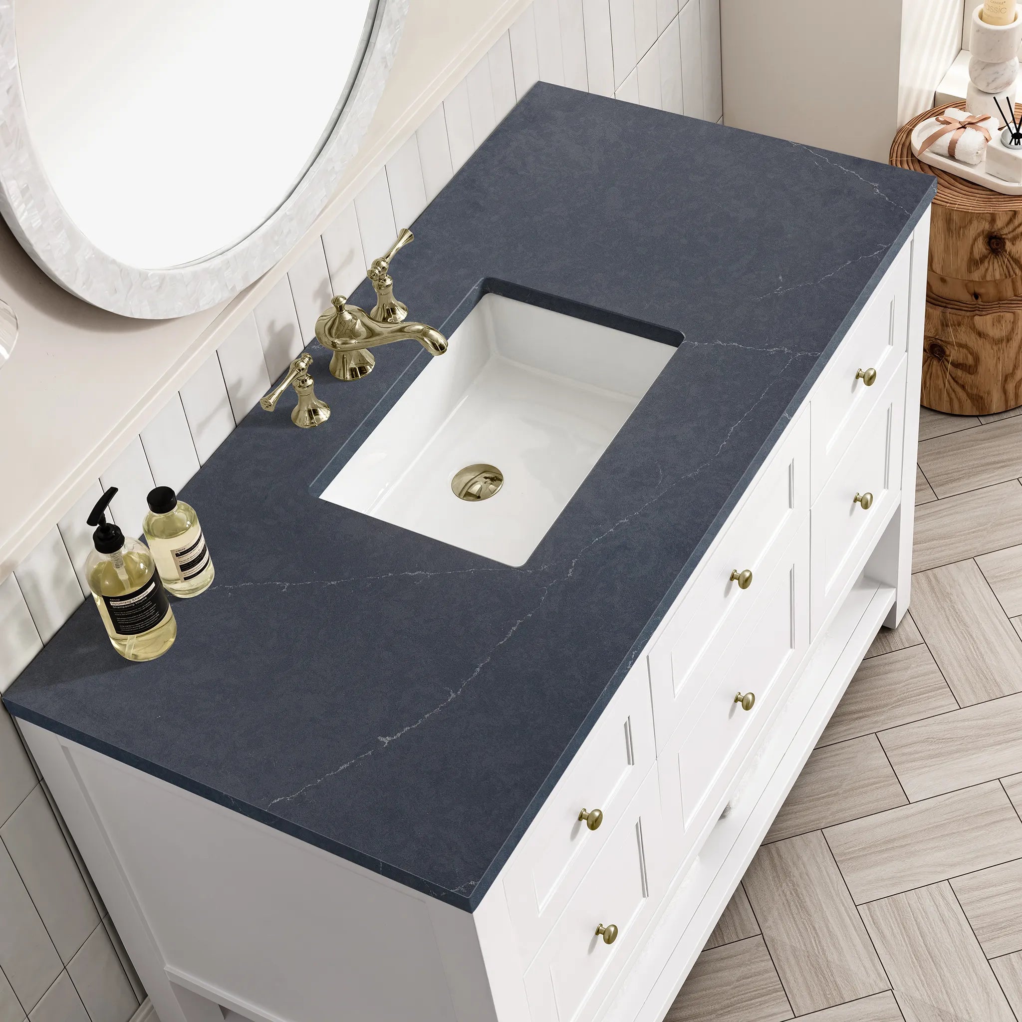 48" Breckenridge Single Vanity in Bright White-Charcoal Soapstone Silestone-8" Widespread image 4