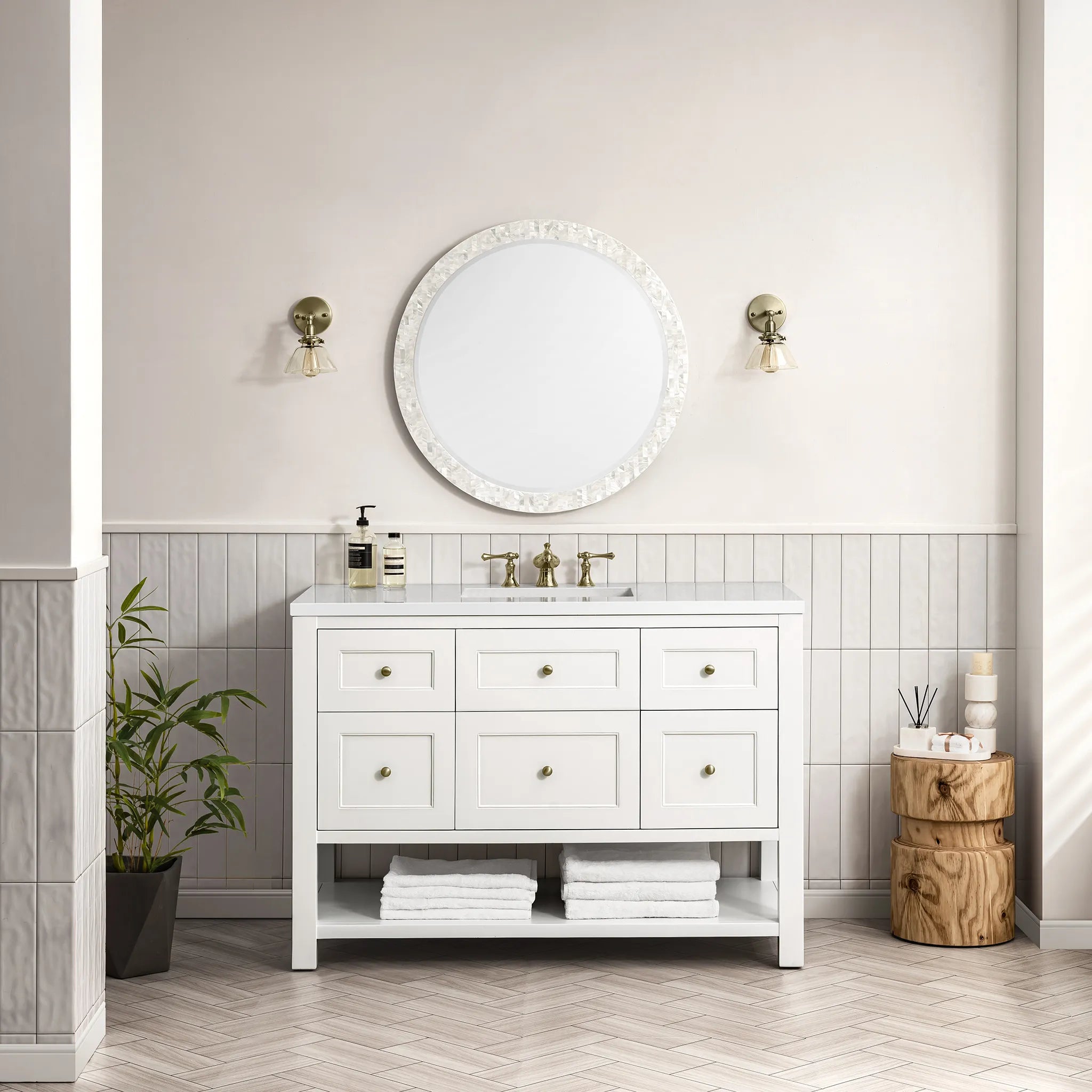 48" Breckenridge Single Vanity in Bright White-White Zeus Silestone-8" Widespread image 1