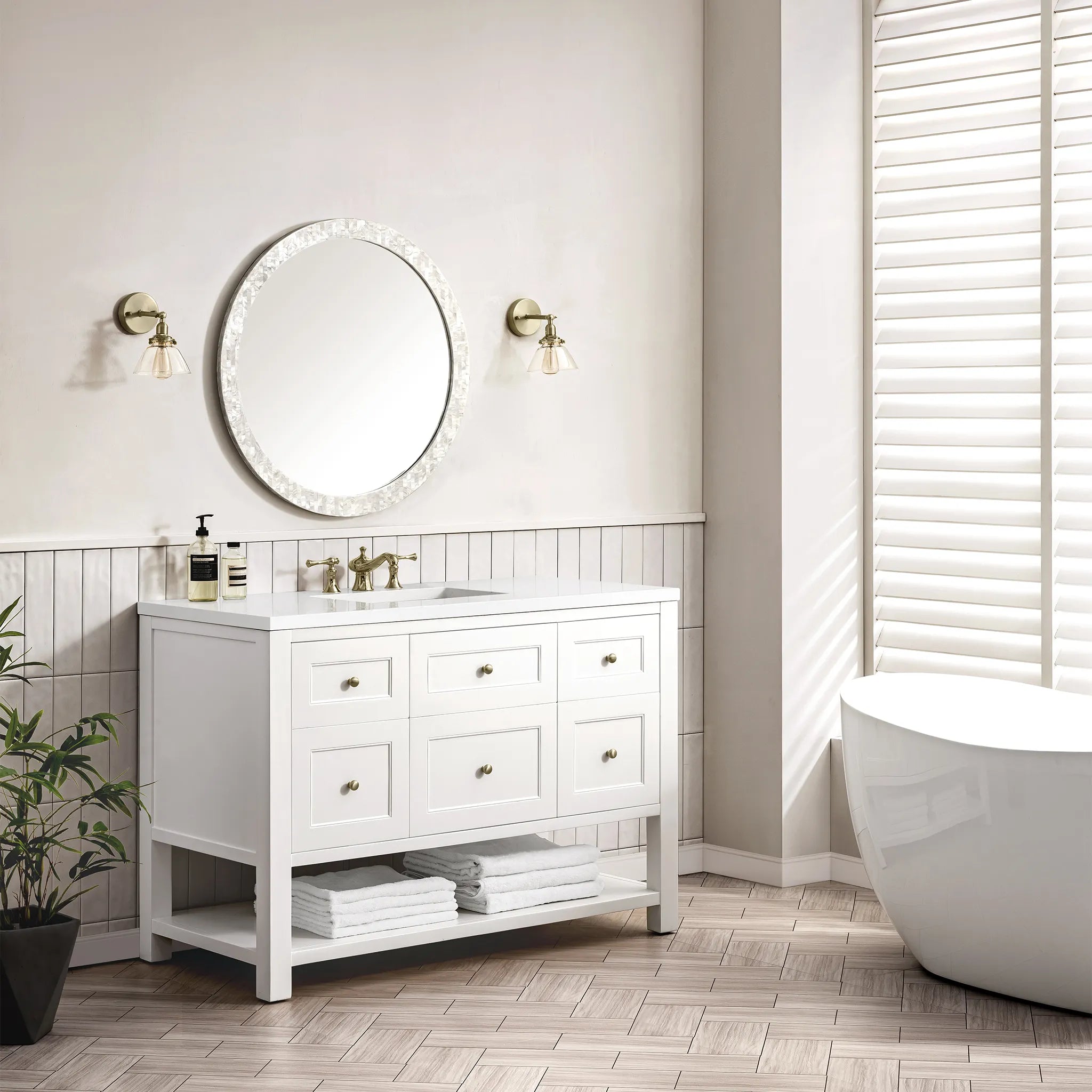 48" Breckenridge Single Vanity in Bright White-White Zeus Silestone-8" Widespread image 2