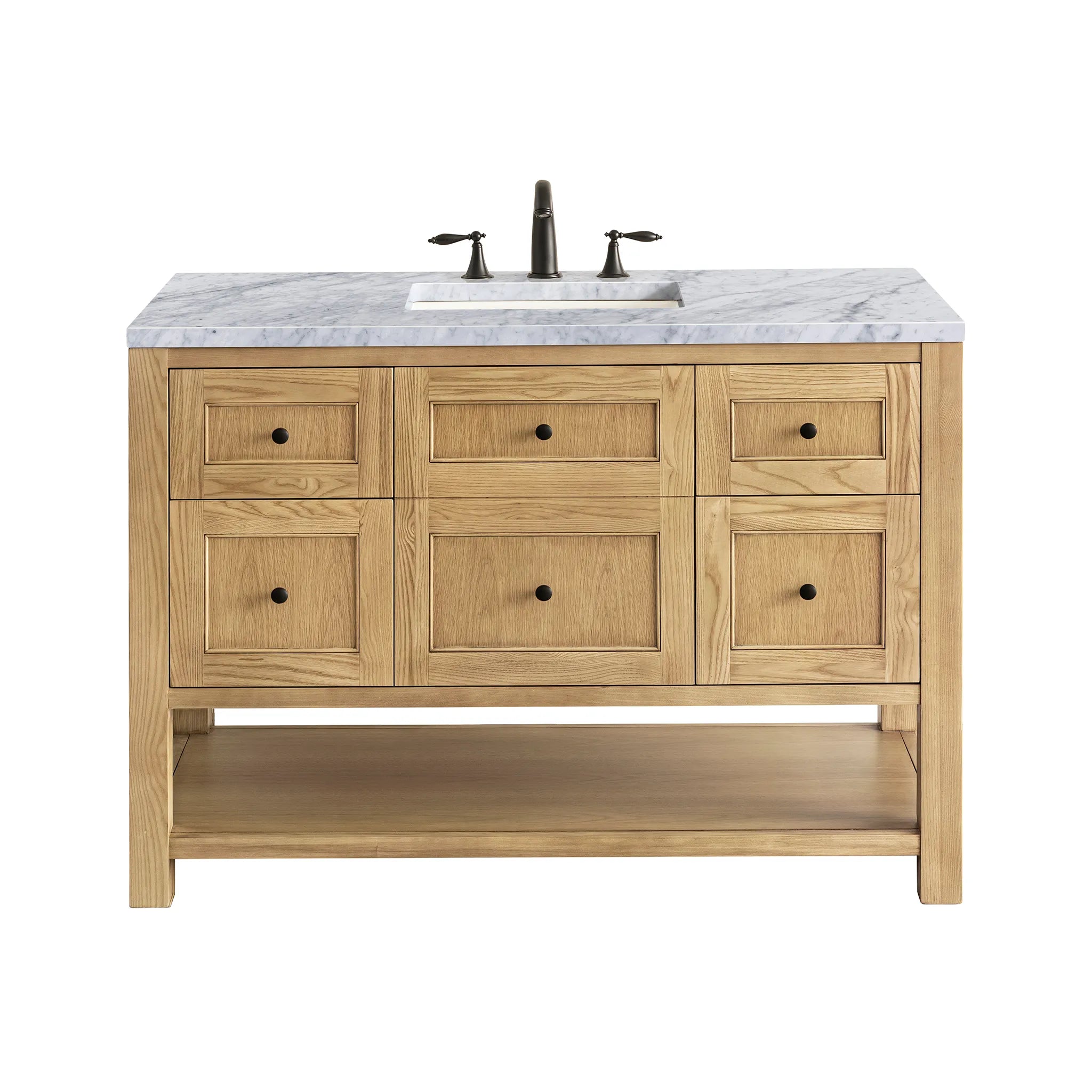 48" Breckenridge Single Vanity in Light Natural Oak-Carrara White Marble-8" Widespread image