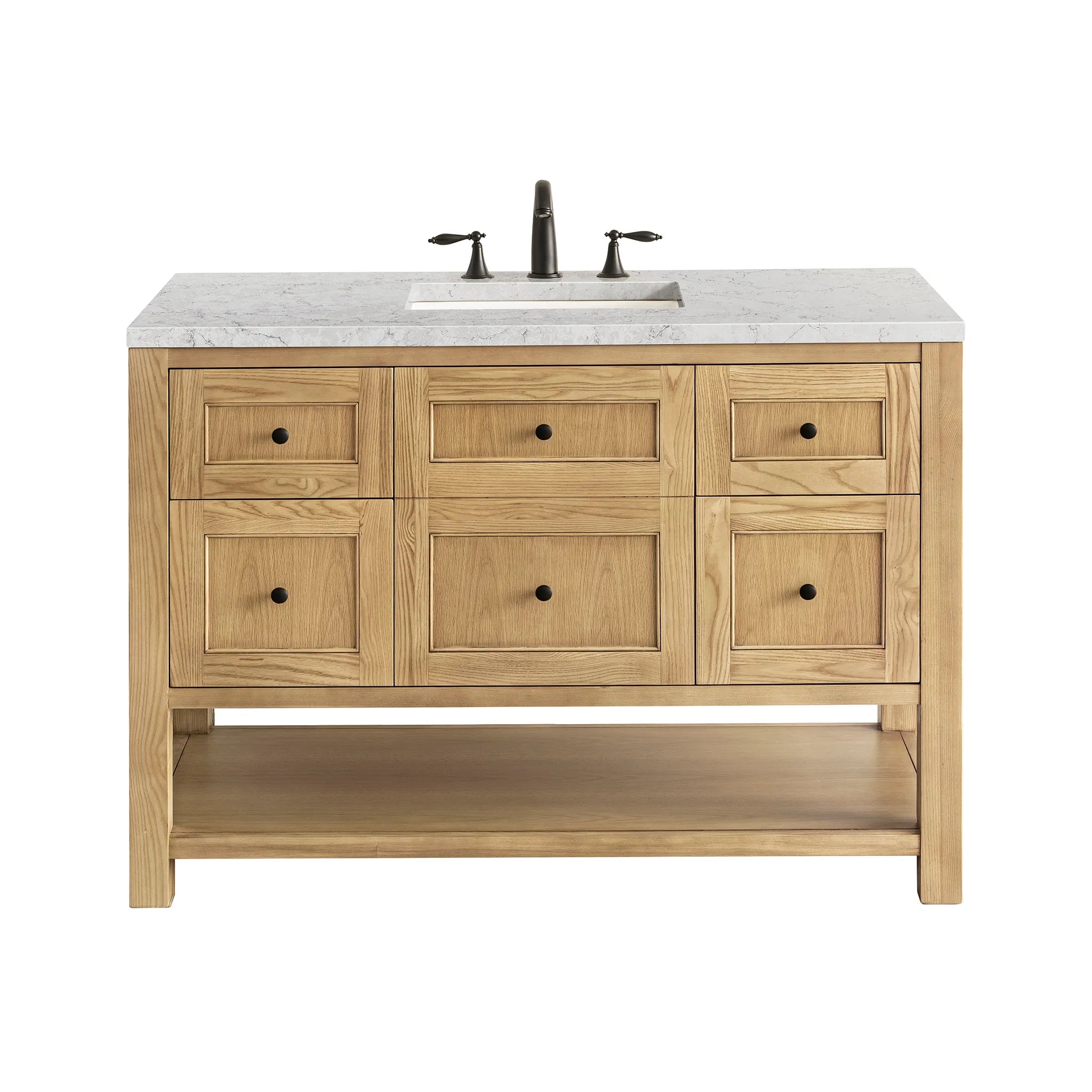 48" Breckenridge Single Vanity in Light Natural Oak-Eternal Jasmine Pearl Silestone-8" Widespread image
