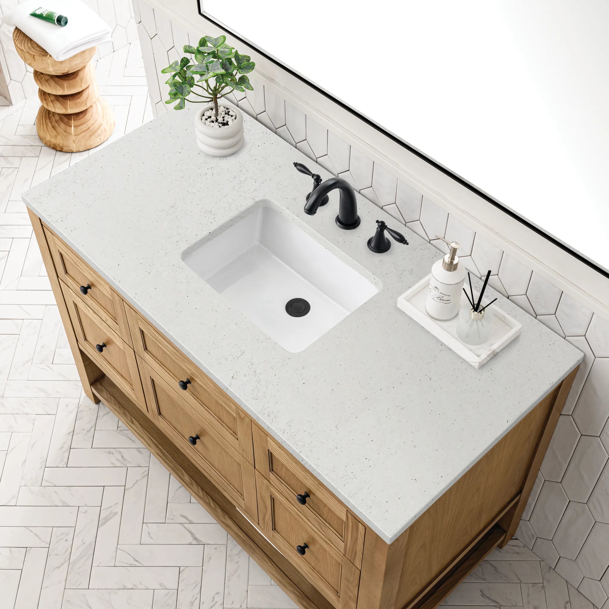 48" Breckenridge Single Vanity in Light Natural Oak-Lime Delight Silestone-8" Widespread image 4