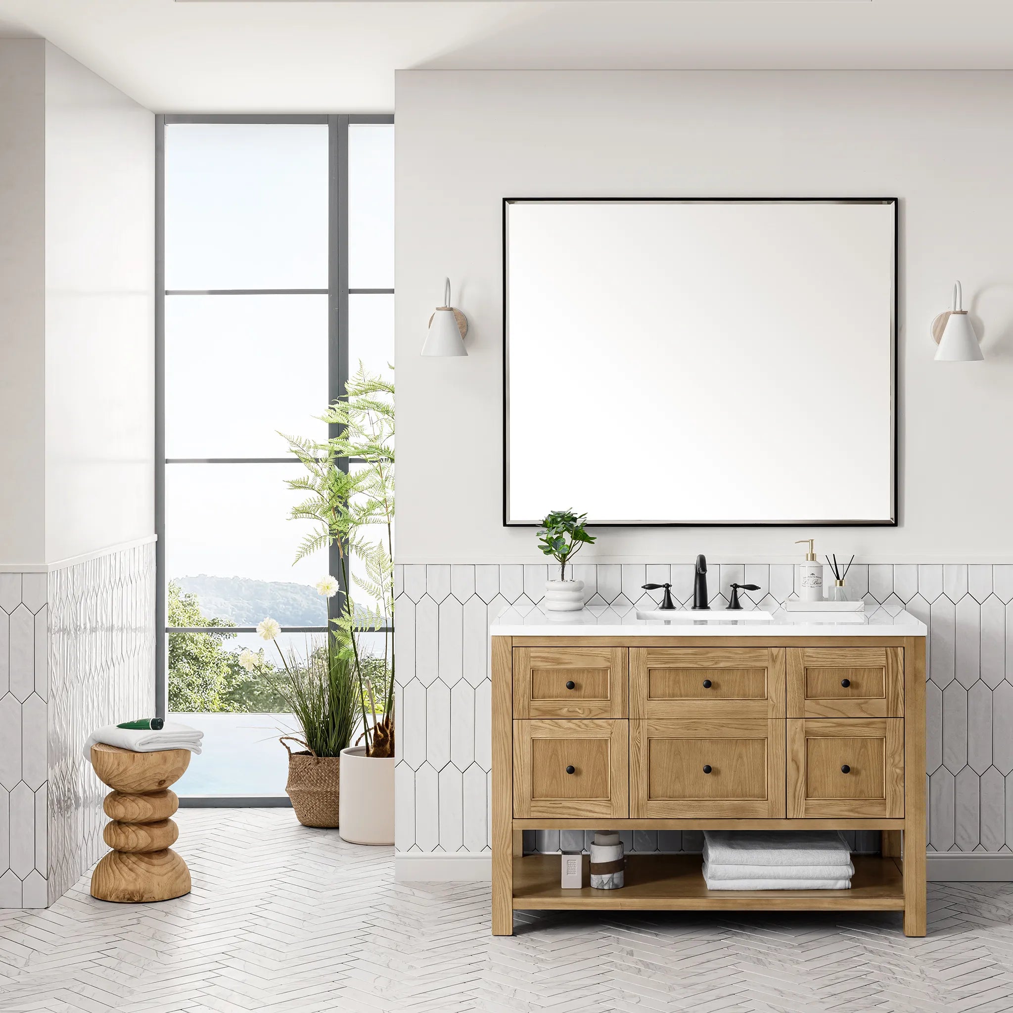 48" Breckenridge Single Vanity in Light Natural Oak-White Zeus Silestone-8" Widespread image 1