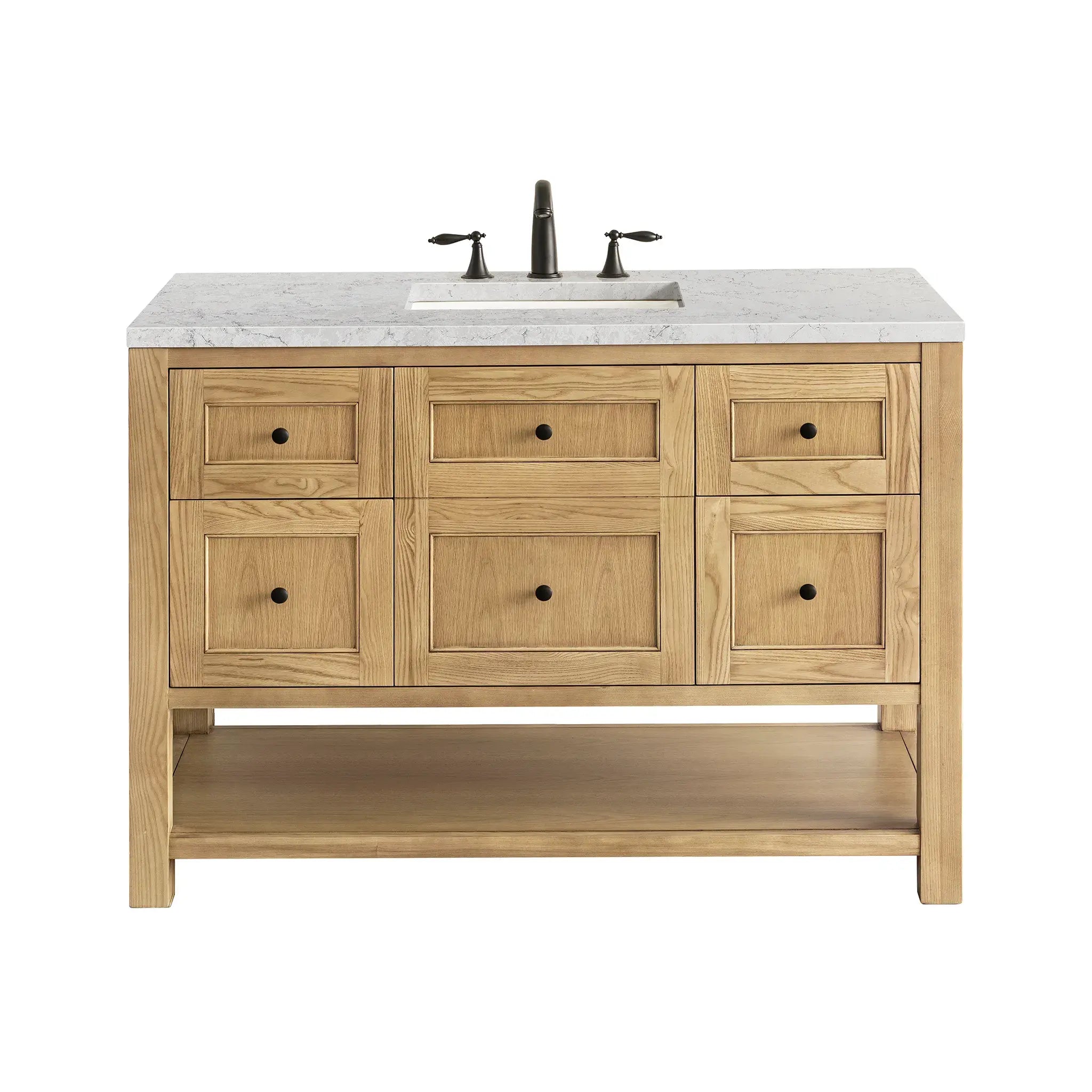 48" Breckenridge Single Vanity in Light Natural Oak Wireless Charger-Eternal Jasmine Pearl Silestone-8" Widespread image