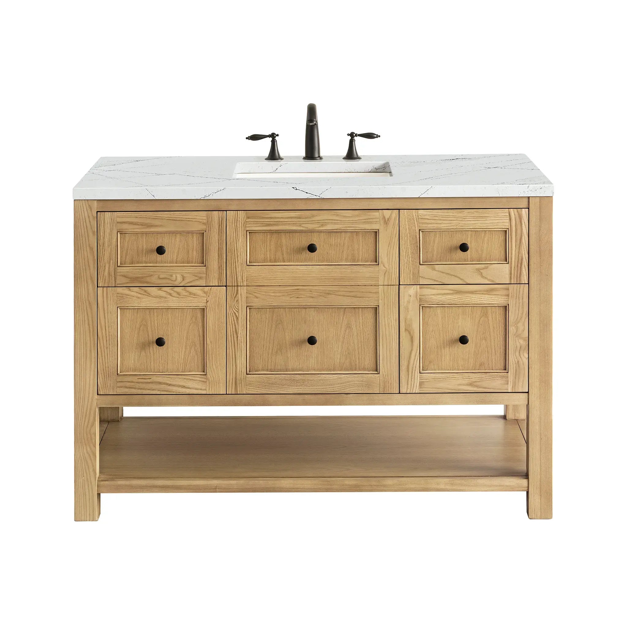 48" Breckenridge Single Vanity in Light Natural Oak Wireless Charger-Ethereal Noctis Silestone-8" Widespread image