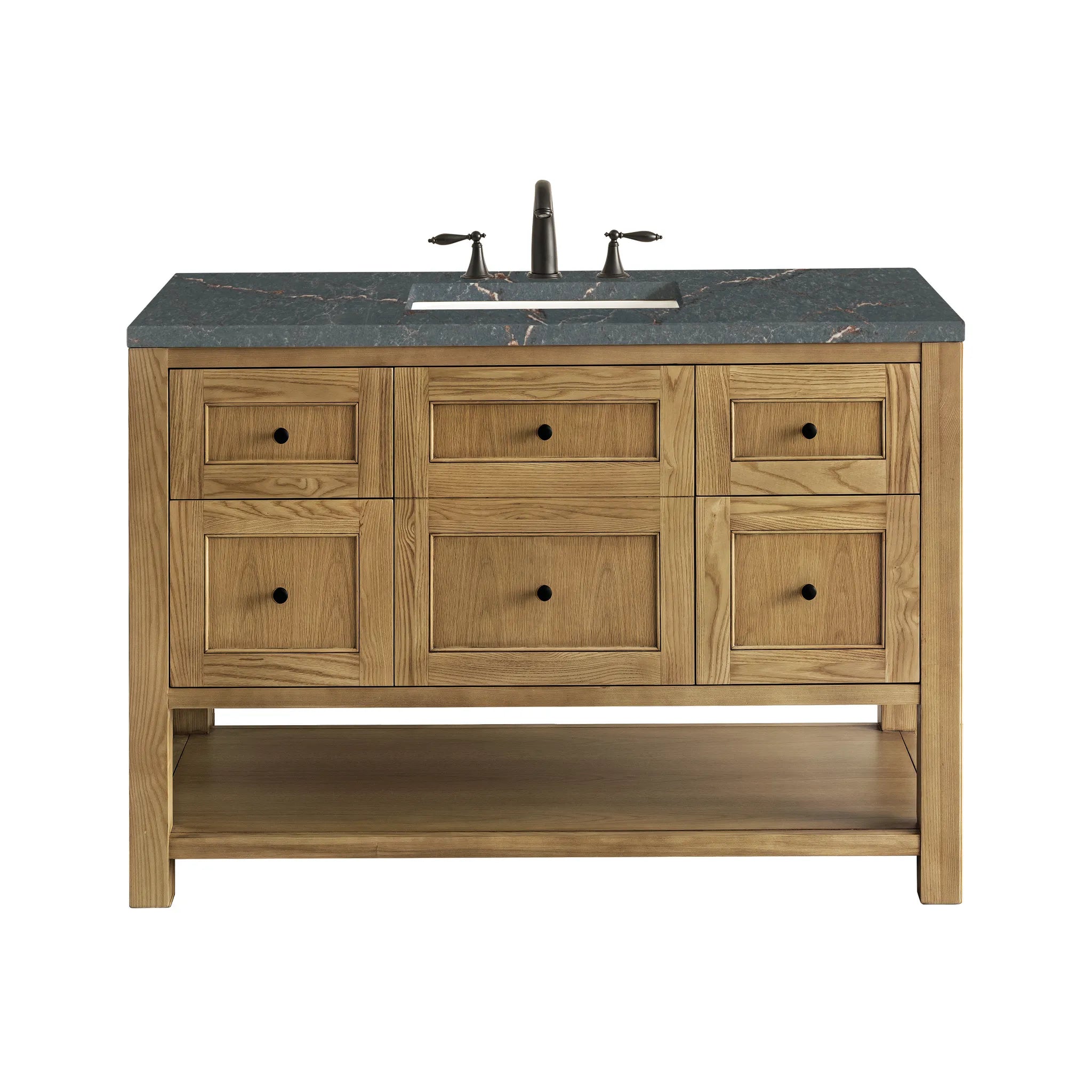48" Breckenridge Single Vanity in Light Natural Oak Wireless Charger-Parisien Bleu Silestone-8" Widespread image