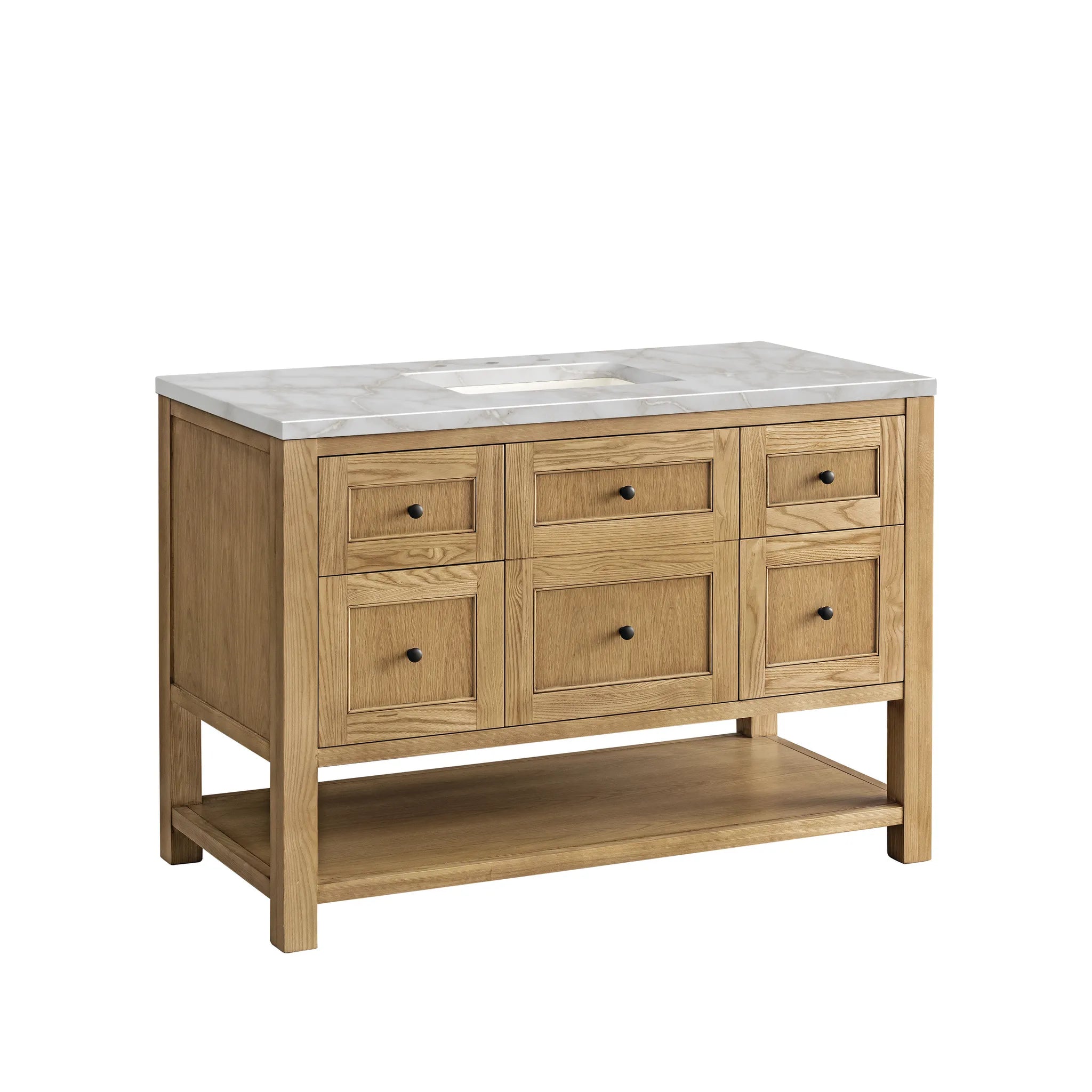 48" Breckenridge Single Vanity in Light Natural Oak Wireless Charger-Victorian Silver Silestone-8" Widespread image 8