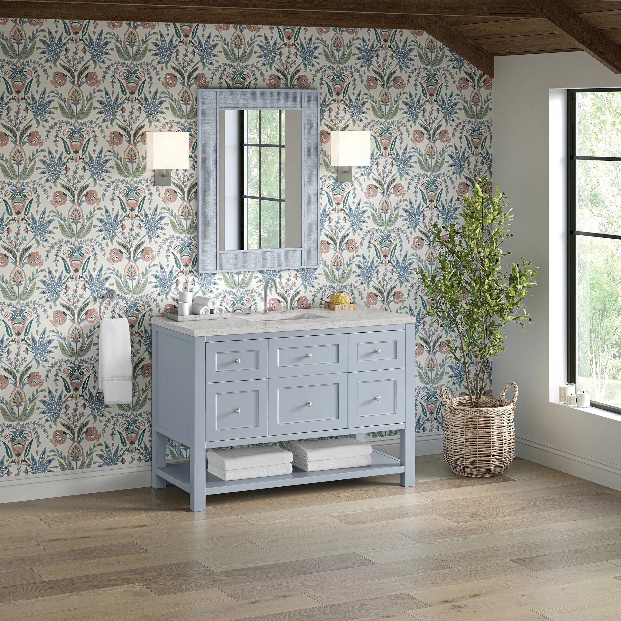 48" Breckenridge Single Vanity in Serenity Blue,-Eternal Jasmine Pearl Silestone-8" Widespread image 3