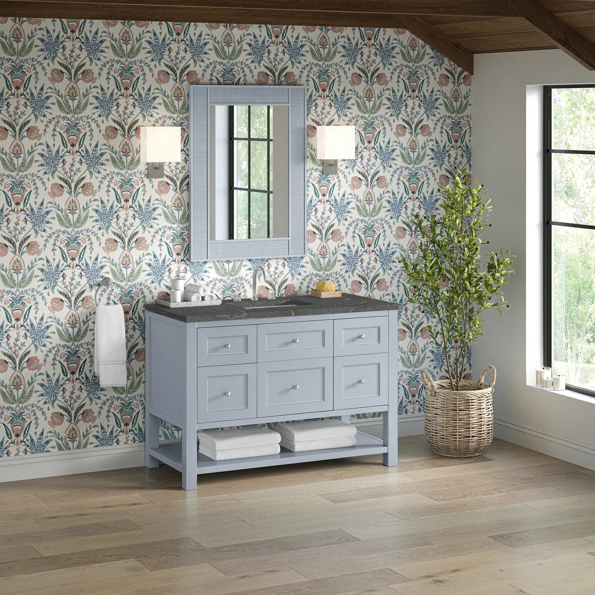 48" Breckenridge Single Vanity in Serenity Blue,-Parisien Bleu Silestone-8" Widespread image 3
