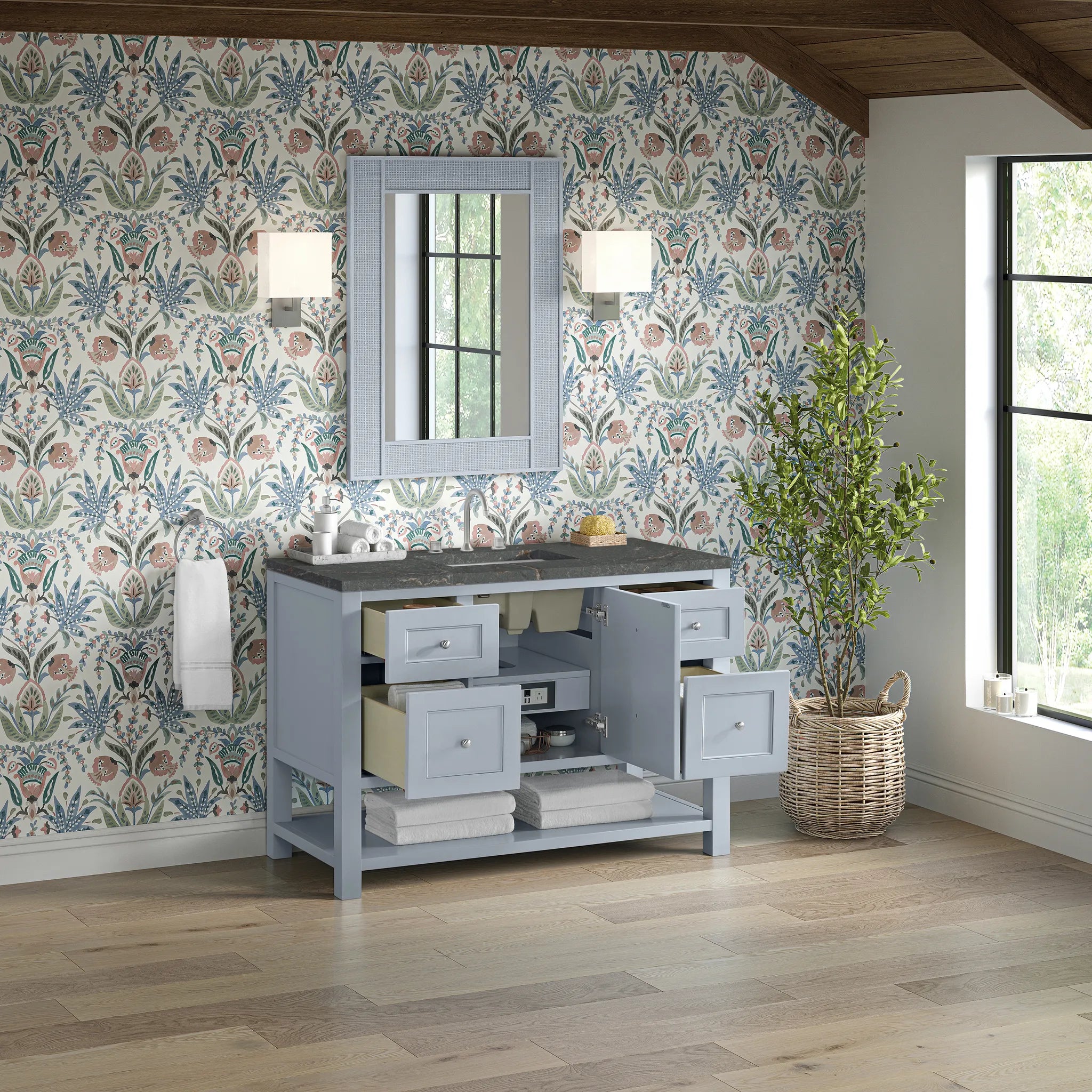 48" Breckenridge Single Vanity in Serenity Blue,-Parisien Bleu Silestone-8" Widespread image 4