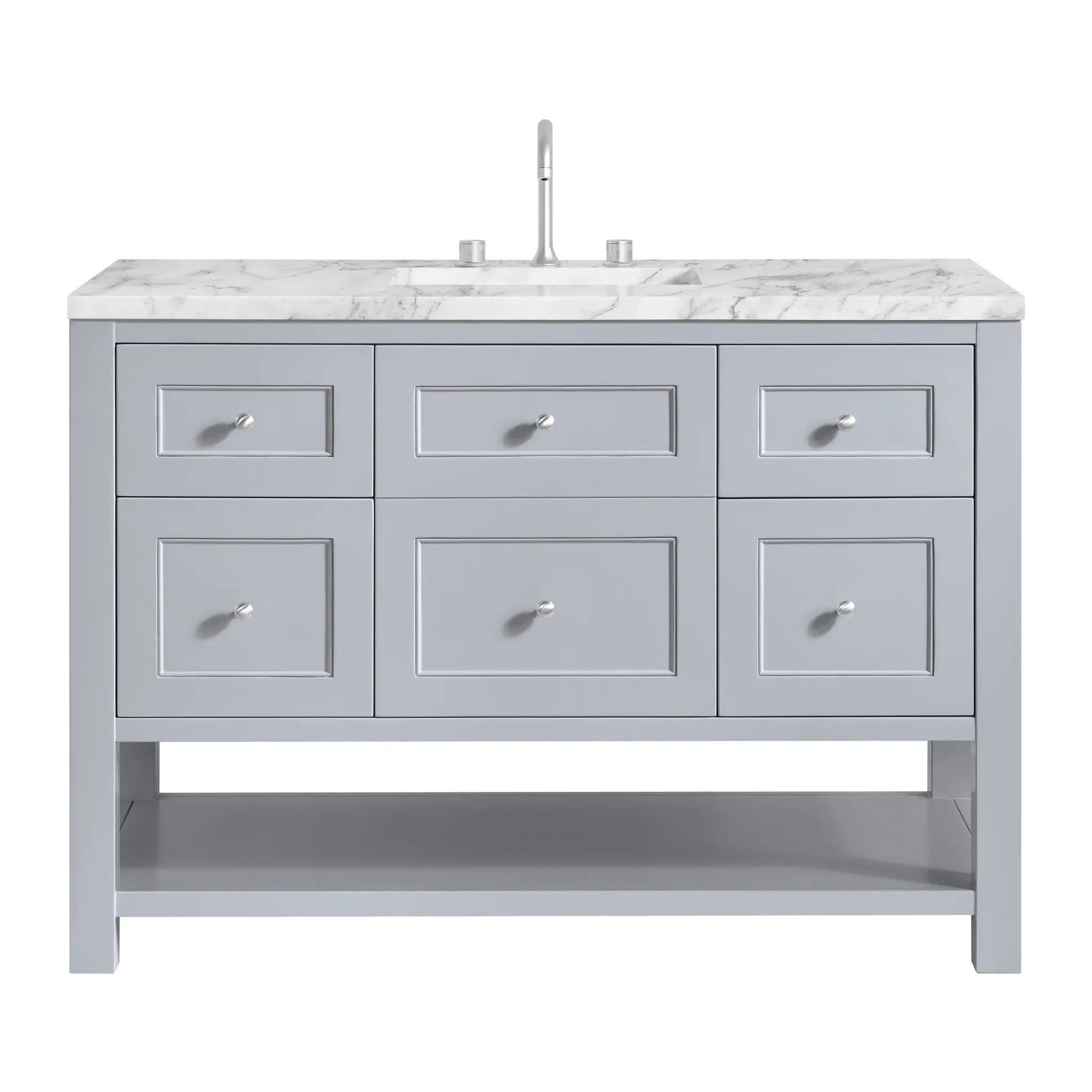 48 Breckenridge Single Vanity In Serenity Blue Standard Carrara White Marble 8 Widespread 1