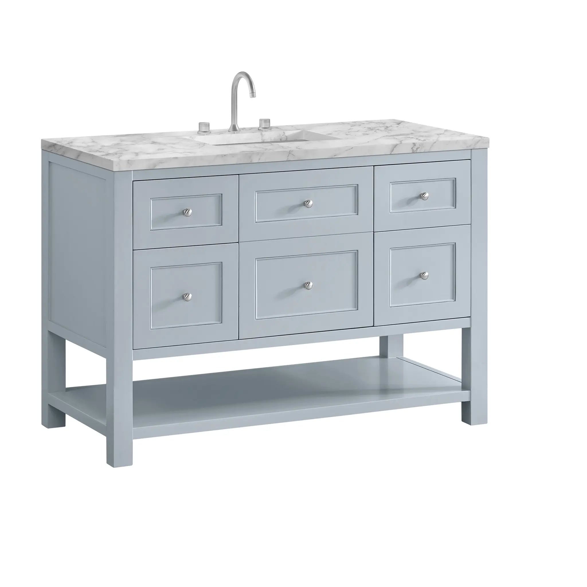 48 Breckenridge Single Vanity In Serenity Blue Standard Carrara White Marble 8 Widespread 10