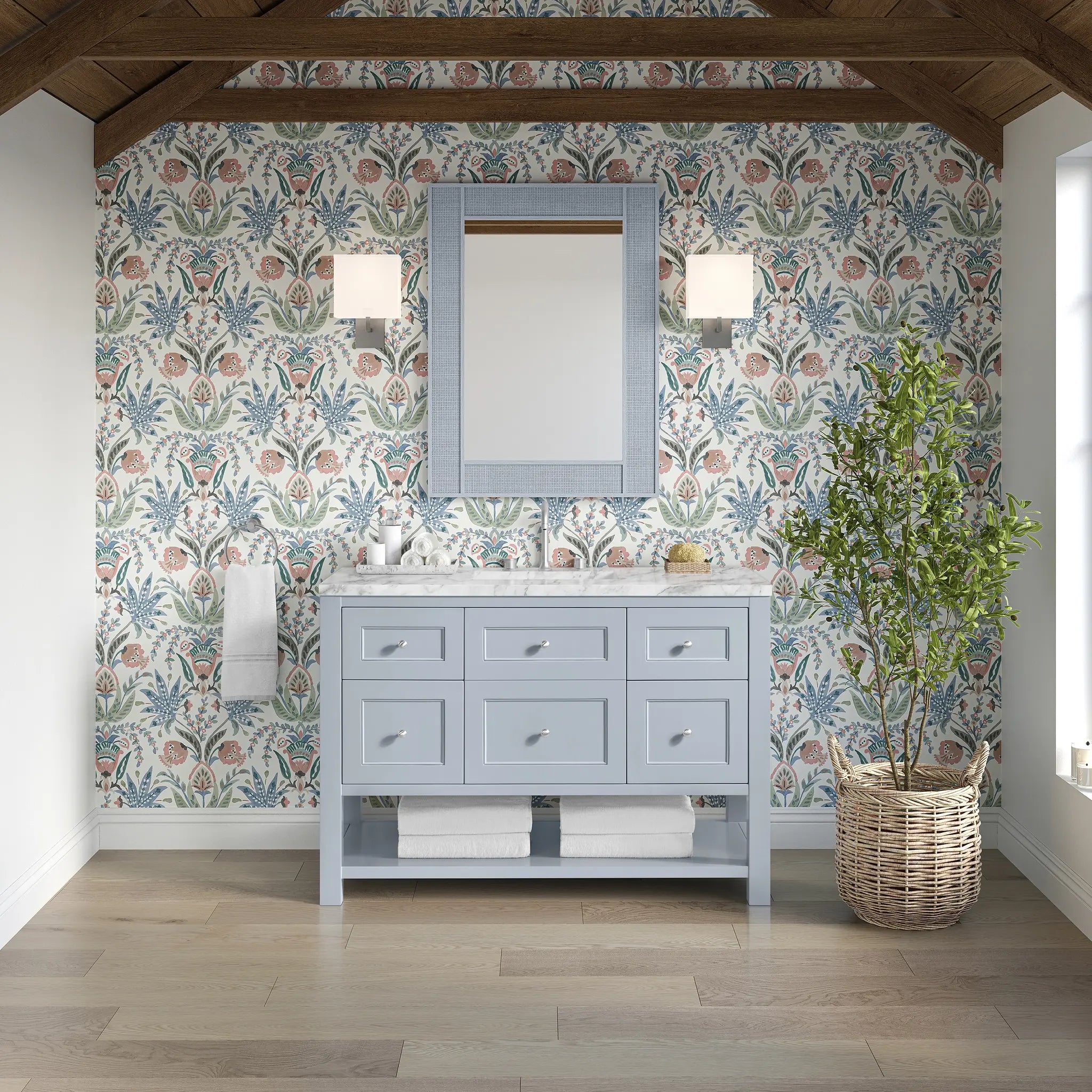 48 Breckenridge Single Vanity In Serenity Blue Standard Carrara White Marble 8 Widespread 3