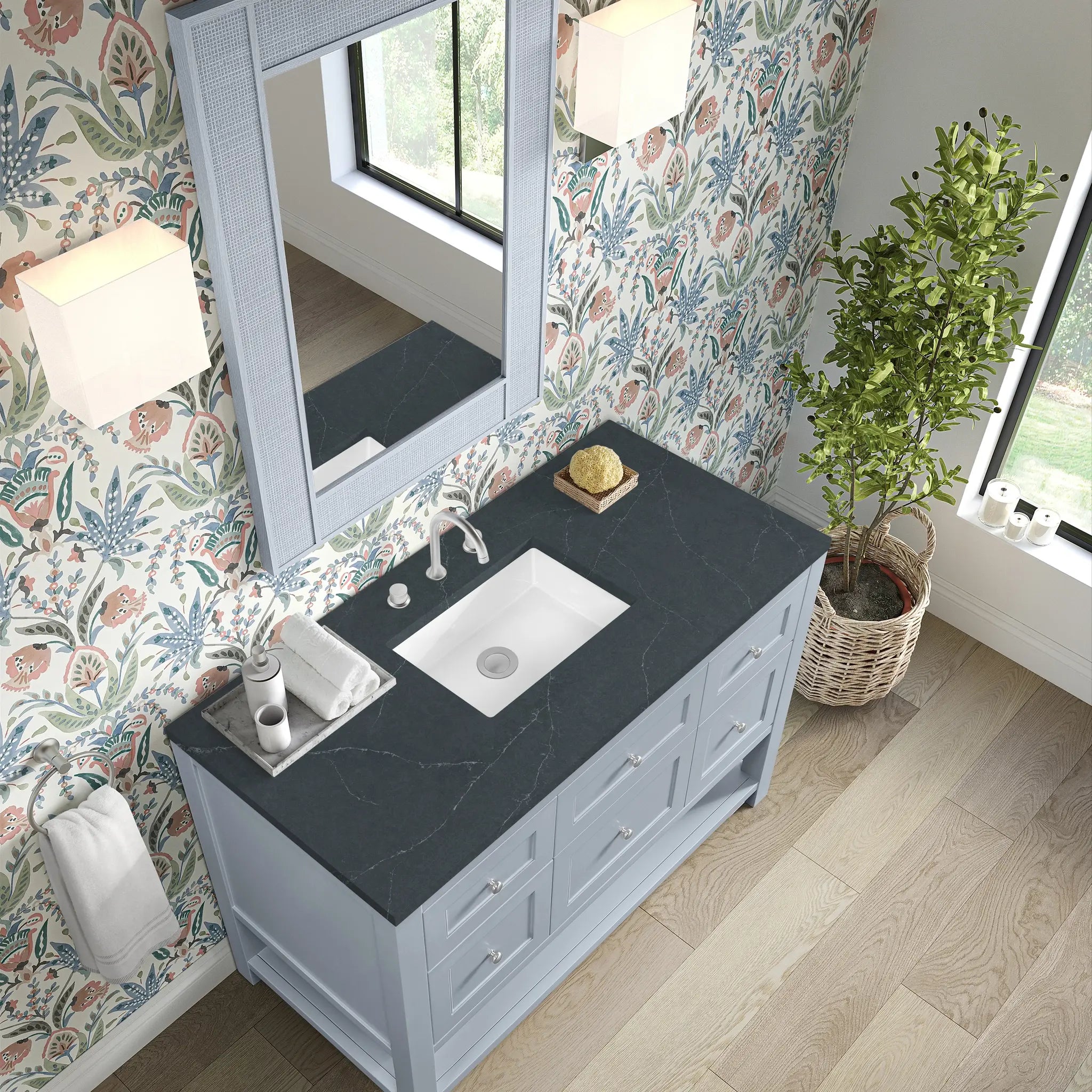 48 Breckenridge Single Vanity In Serenity Blue Standard Charcoal Soapstone Silestone 8 Widespread 7