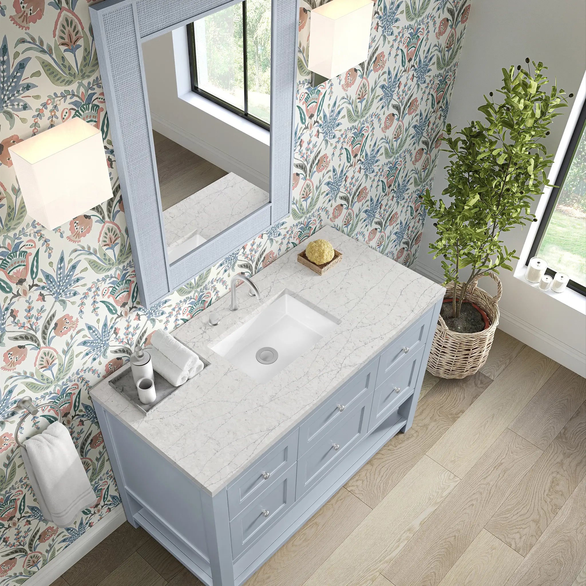 48 Breckenridge Single Vanity In Serenity Blue Standard Eternal Jasmine Pearl Silestone 8 Widespread 7