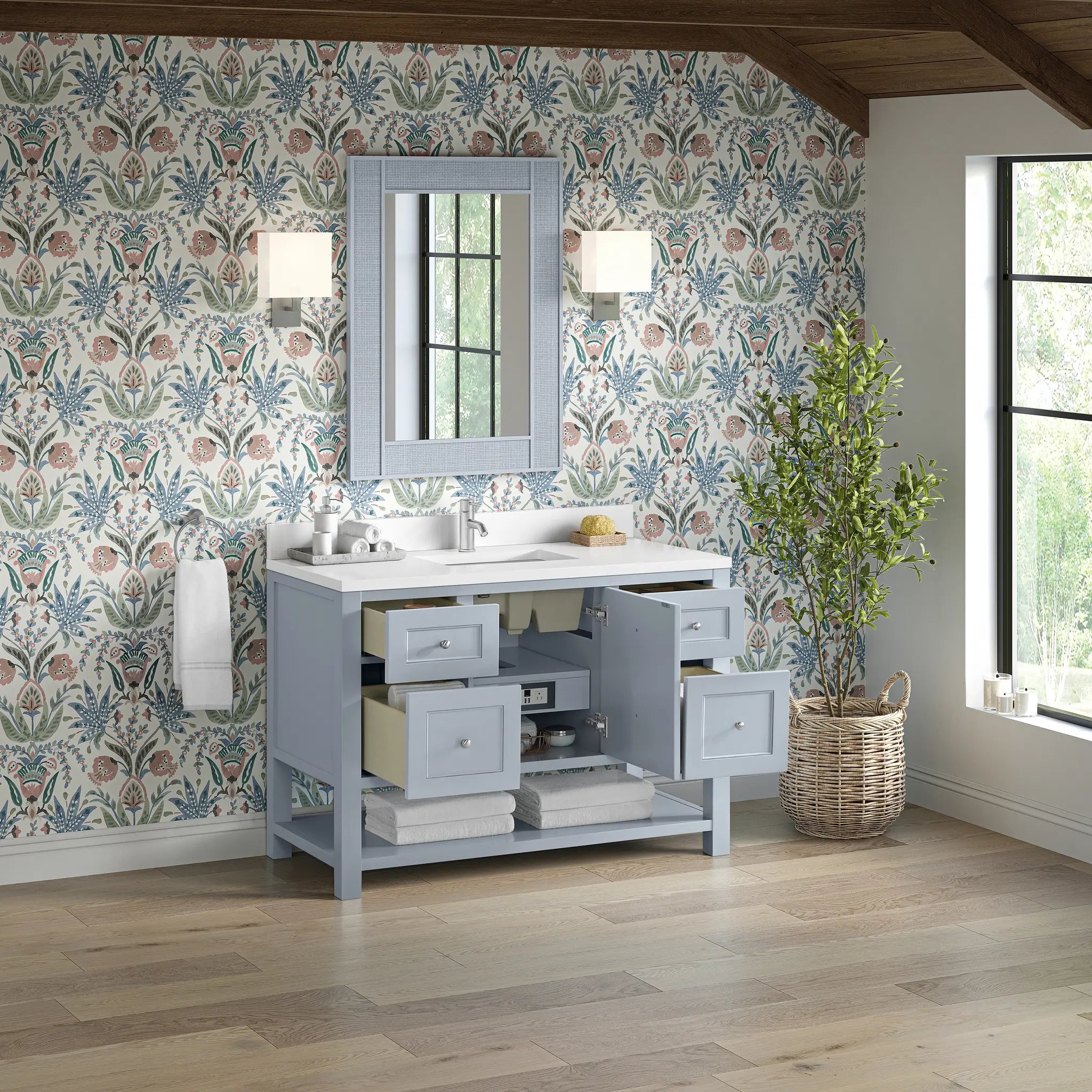 48 Breckenridge Single Vanity In Serenity Blue Standard White Zeus Silestone Backsplash Single Hole 5