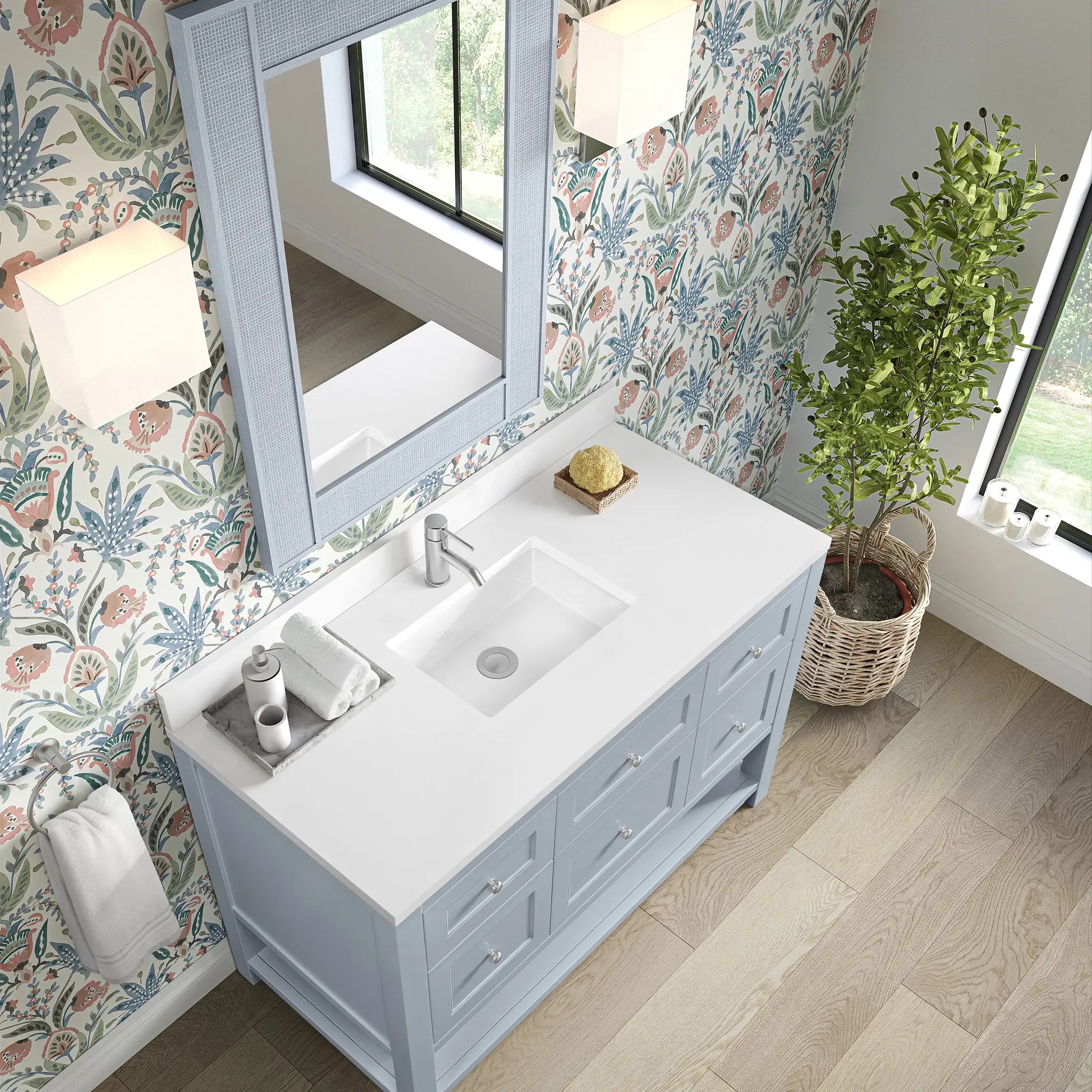 48 Breckenridge Single Vanity In Serenity Blue Standard White Zeus Silestone Backsplash Single Hole 7