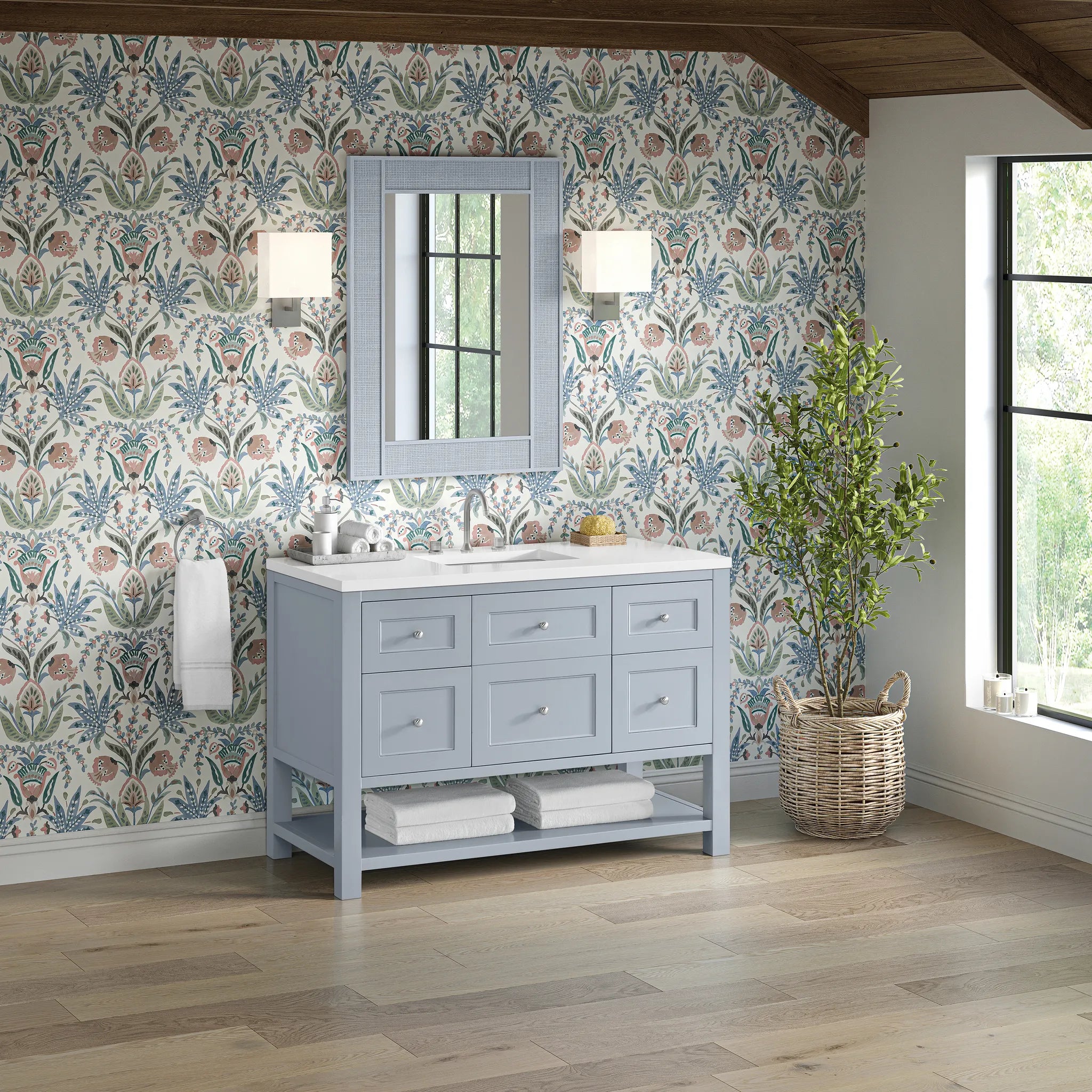 48" Breckenridge Single Vanity in Serenity Blue,-White Zeus Silestone-8" Widespread image 3