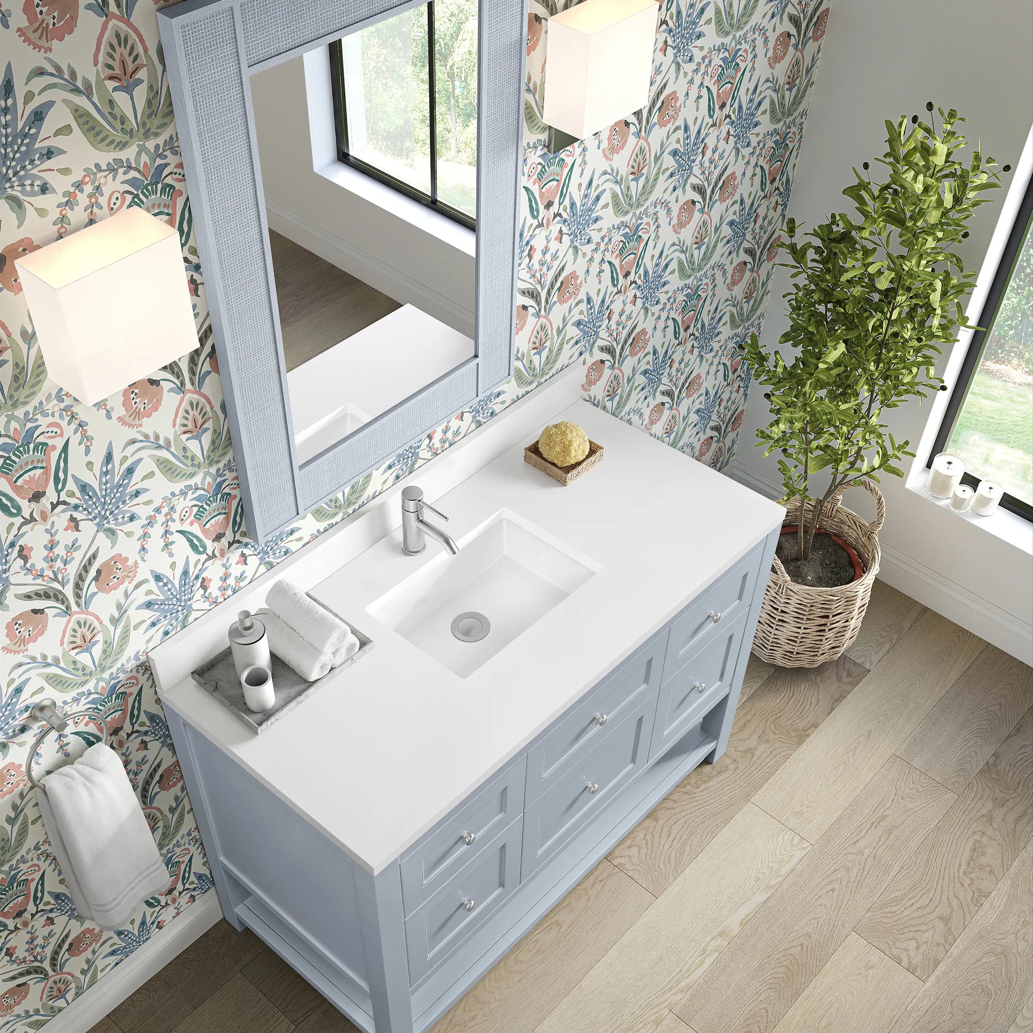 48" Breckenridge Single Vanity in Serenity Blue,-White Zeus Silestone & Backsplash-Single Hole image 6