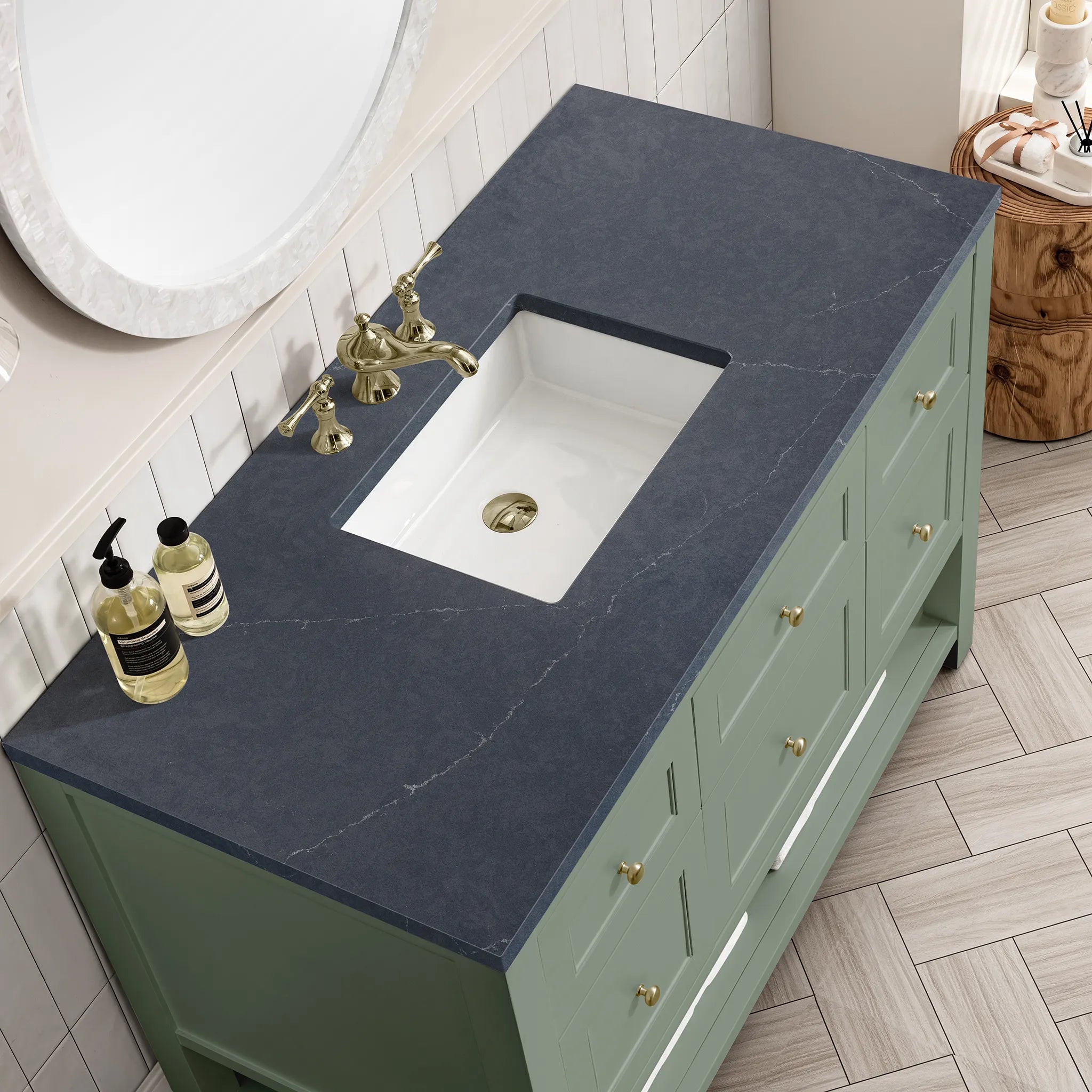 48" Breckenridge Single Vanity in Smokey Celadon-Charcoal Soapstone Silestone-8" Widespread image 4