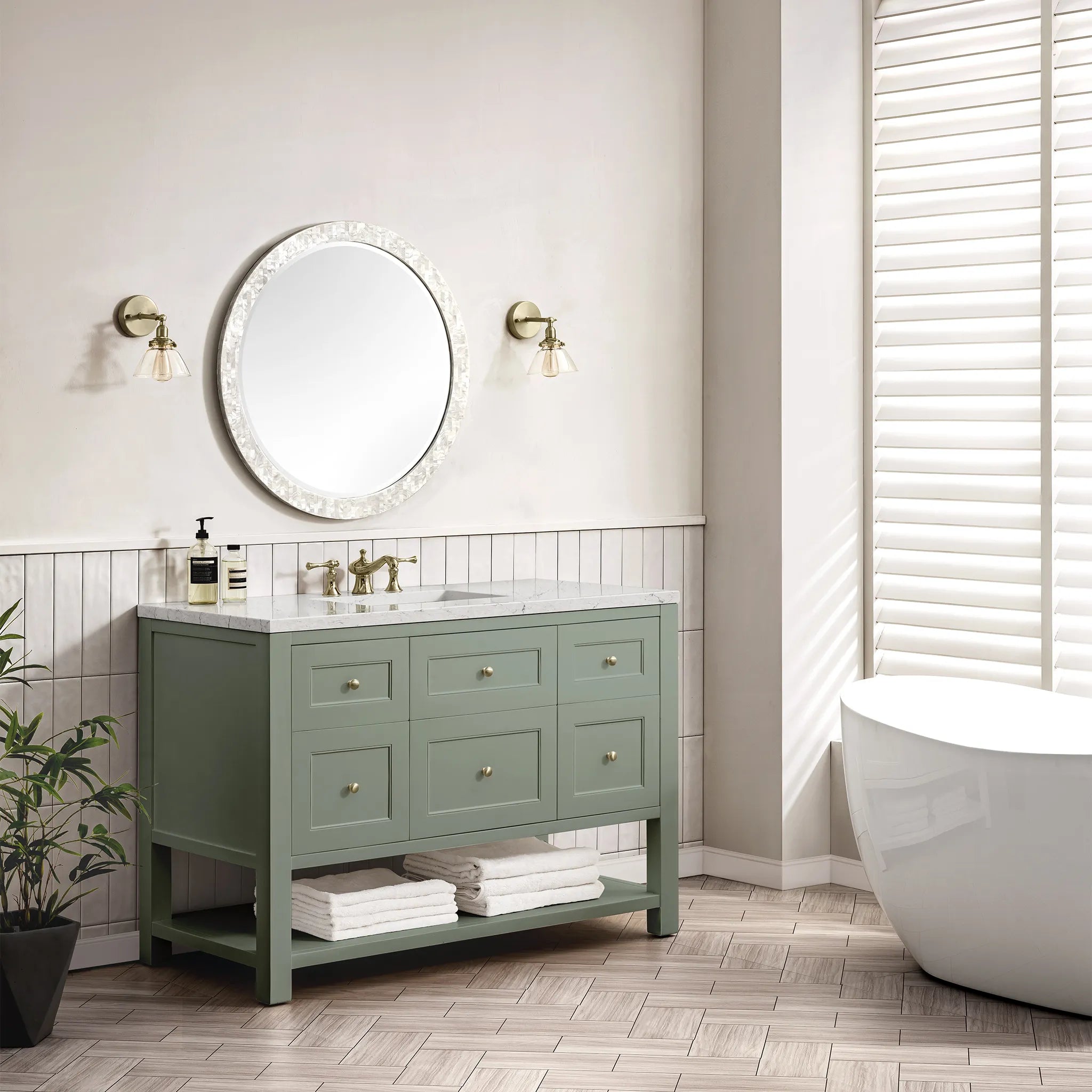 48" Breckenridge Single Vanity in Smokey Celadon-White Zeus Silestone-8" Widespread image 1
