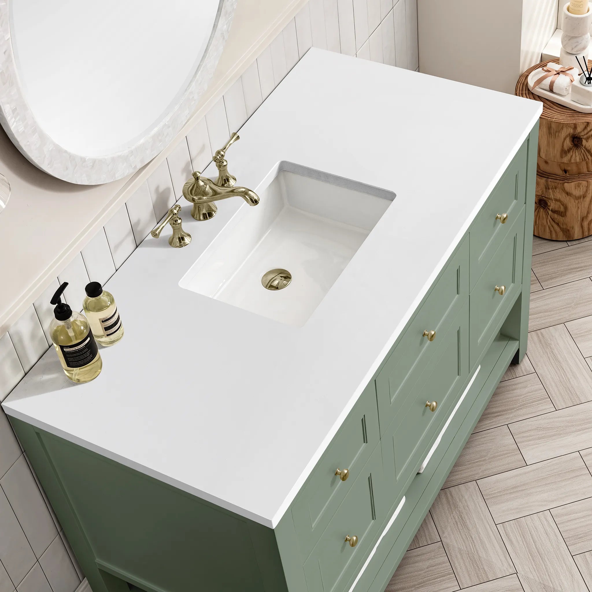 48" Breckenridge Single Vanity in Smokey Celadon-White Zeus Silestone-8" Widespread image 5