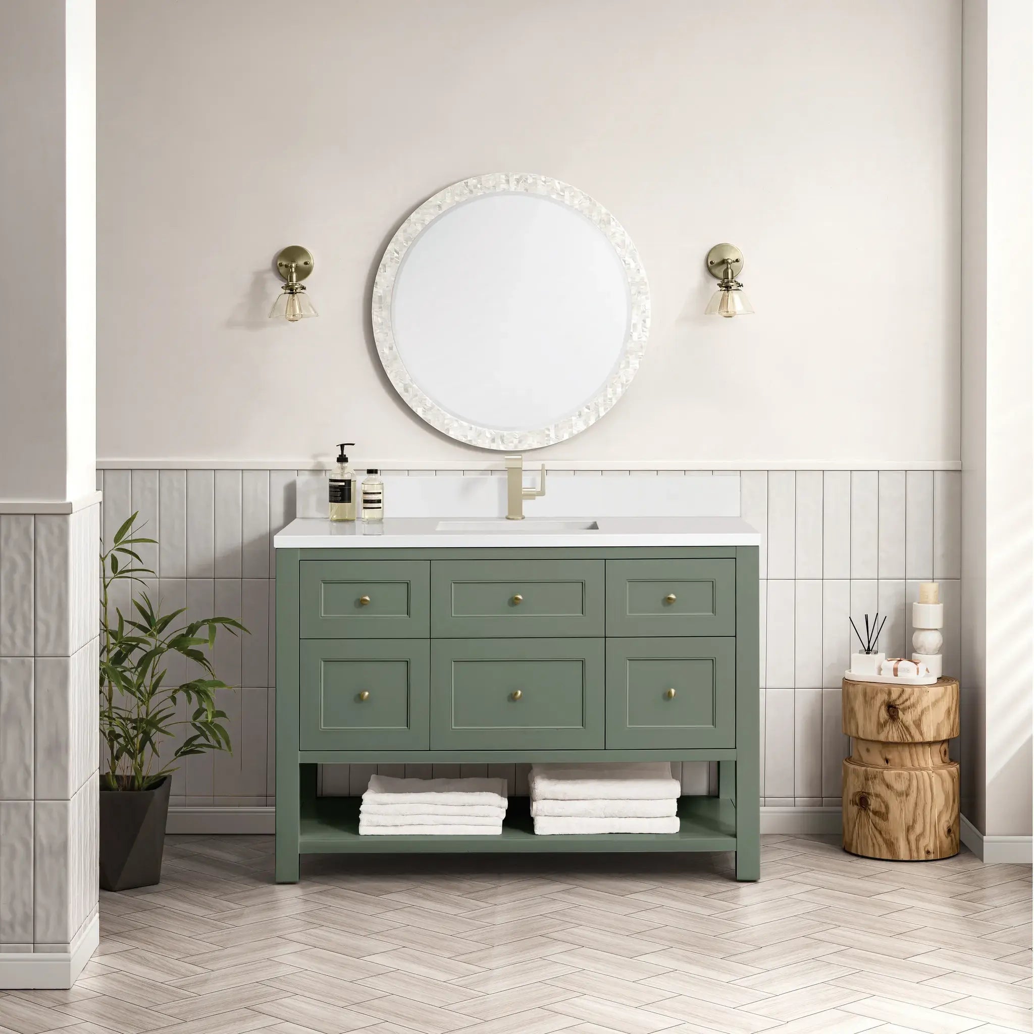48" Breckenridge Single Vanity in Smokey Celadon-White Zeus Silestone & Backsplash-Single Hole image 1