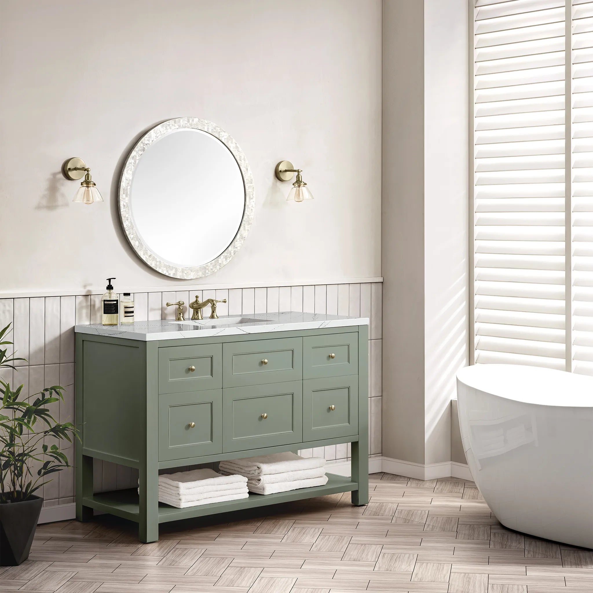 48" Breckenridge Single Vanity in Smokey Celadon Wireless Charger-Ethereal Noctis Silestone-8" Widespread image 5