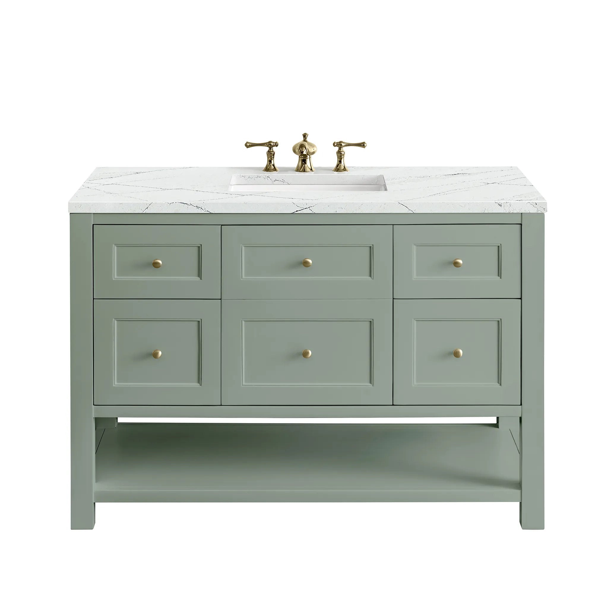 48" Breckenridge Single Vanity in Smokey Celadon Wireless Charger-Ethereal Noctis Silestone-8" Widespread image