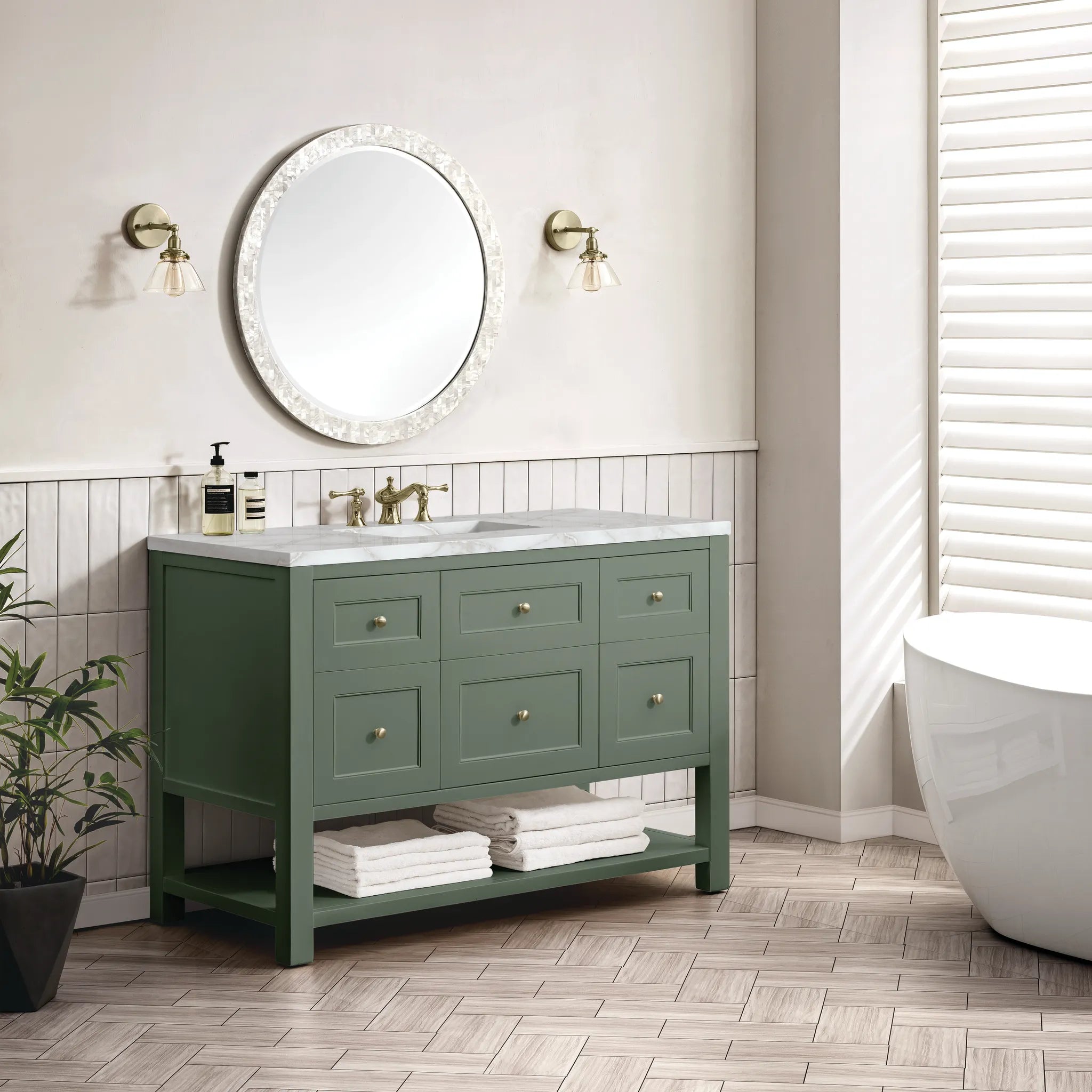 48" Breckenridge Single Vanity in Smokey Celadon Wireless Charger-Victorian Silver Silestone-8" Widespread image 5