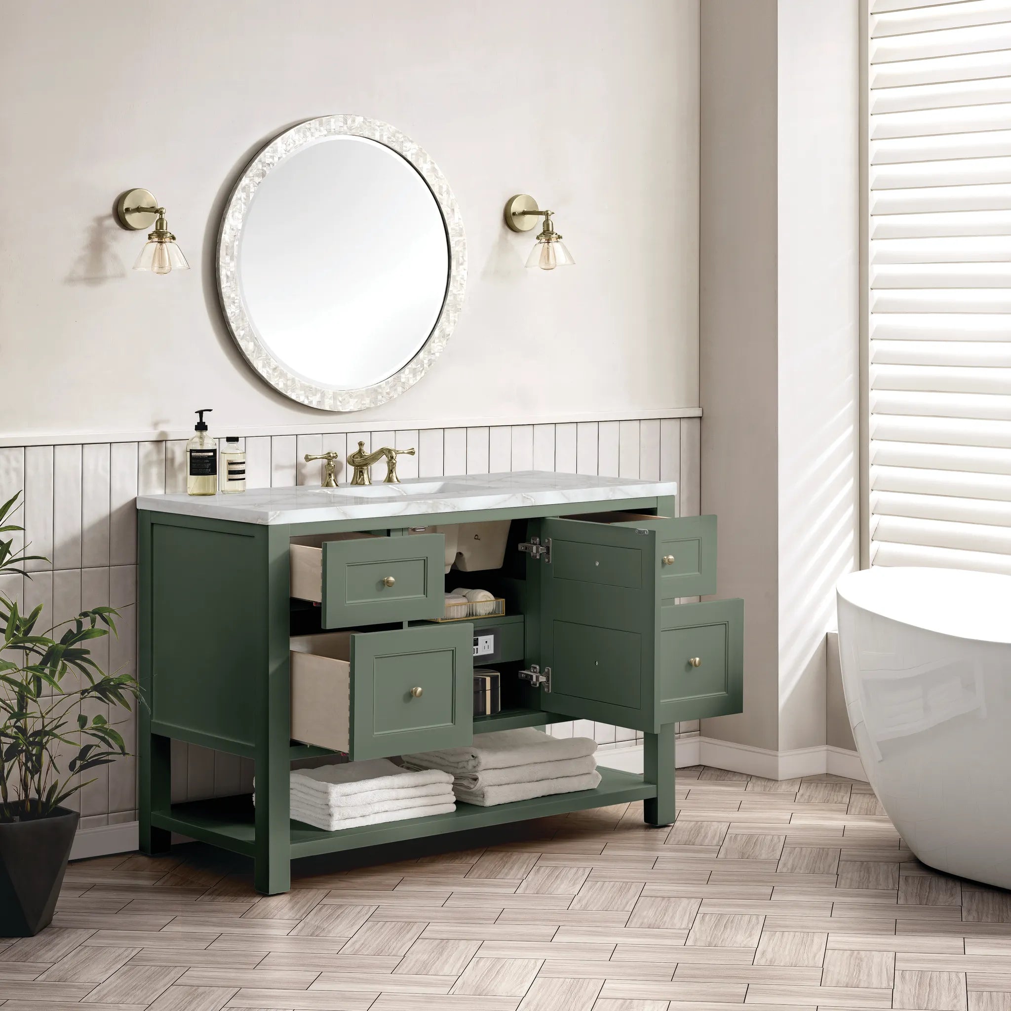 48" Breckenridge Single Vanity in Smokey Celadon Wireless Charger-Victorian Silver Silestone-8" Widespread image 6