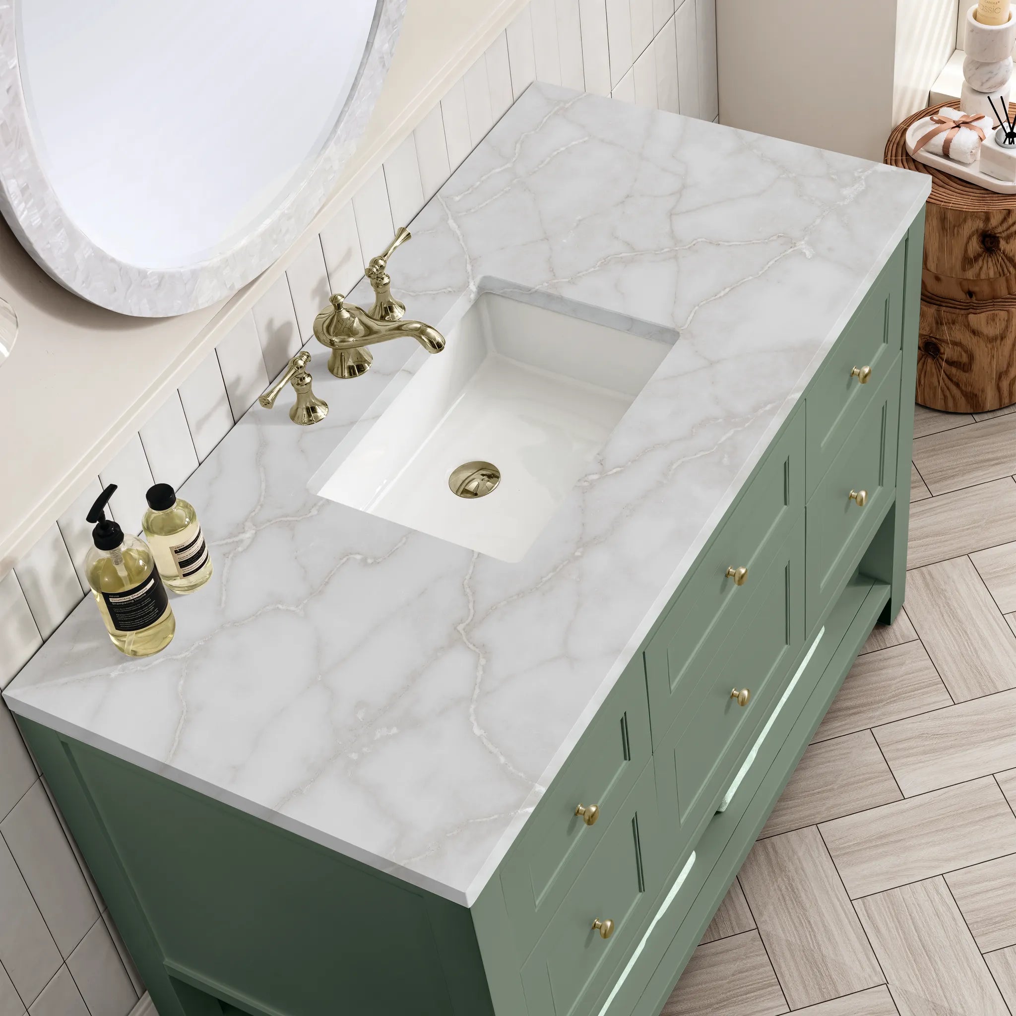 48" Breckenridge Single Vanity in Smokey Celadon Wireless Charger-Victorian Silver Silestone-8" Widespread image 7