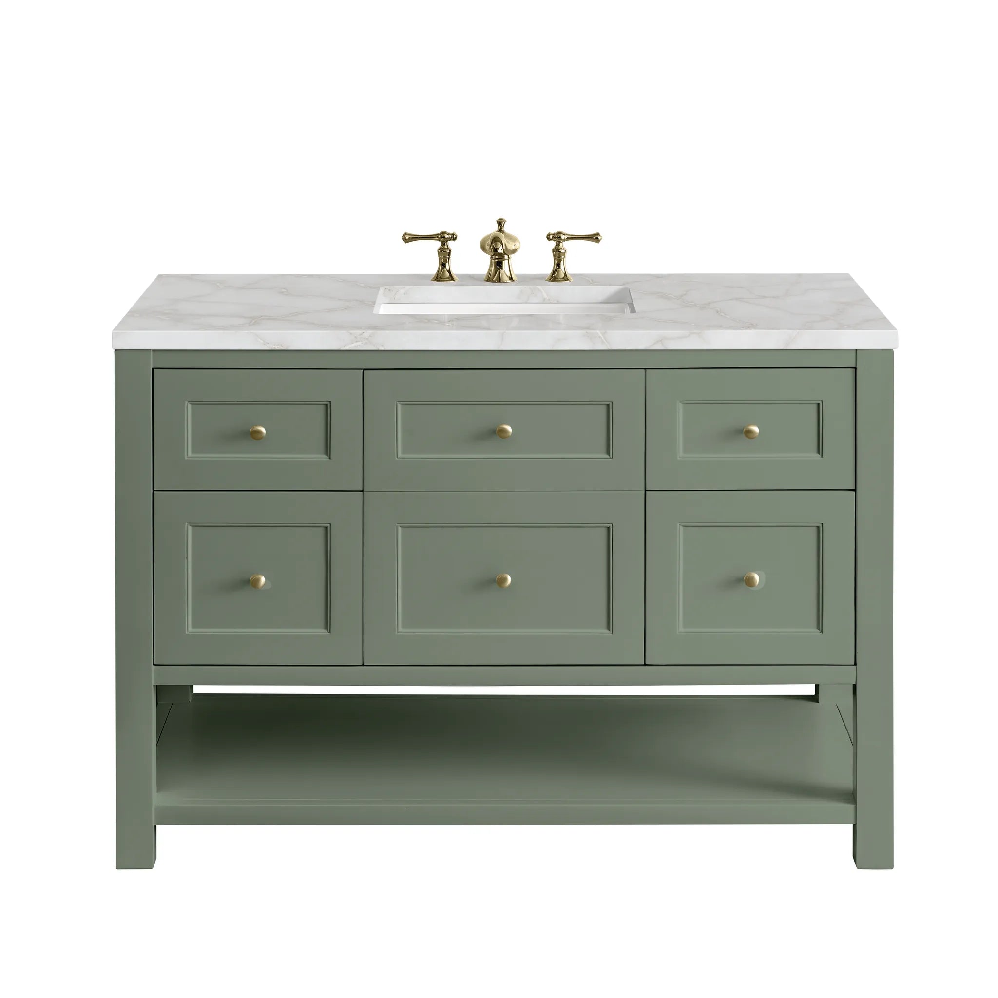48" Breckenridge Single Vanity in Smokey Celadon Wireless Charger-Victorian Silver Silestone-8" Widespread image