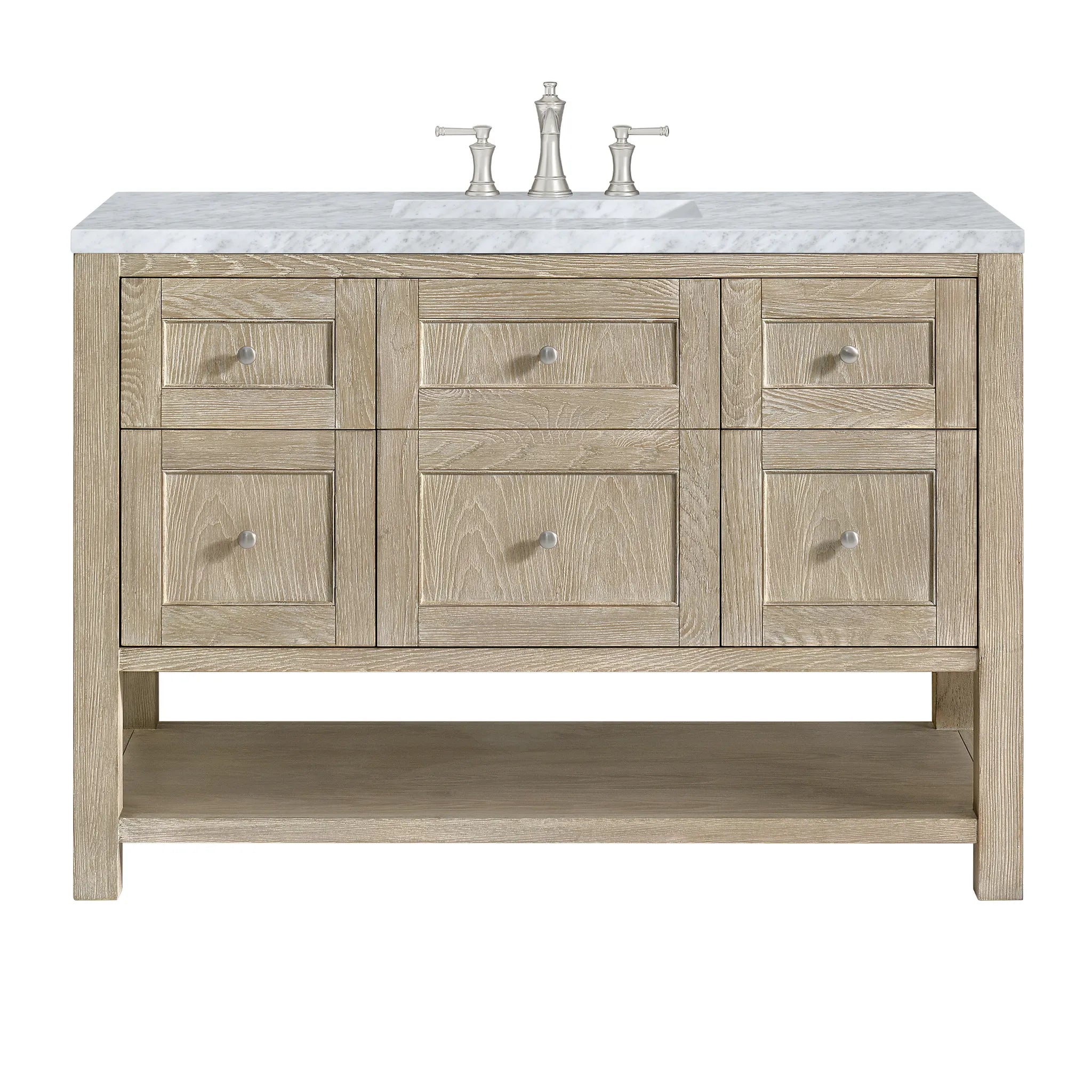 48" Breckenridge Single Vanity in Whitewashed Oak-Carrara White Marble-8" Widespread image