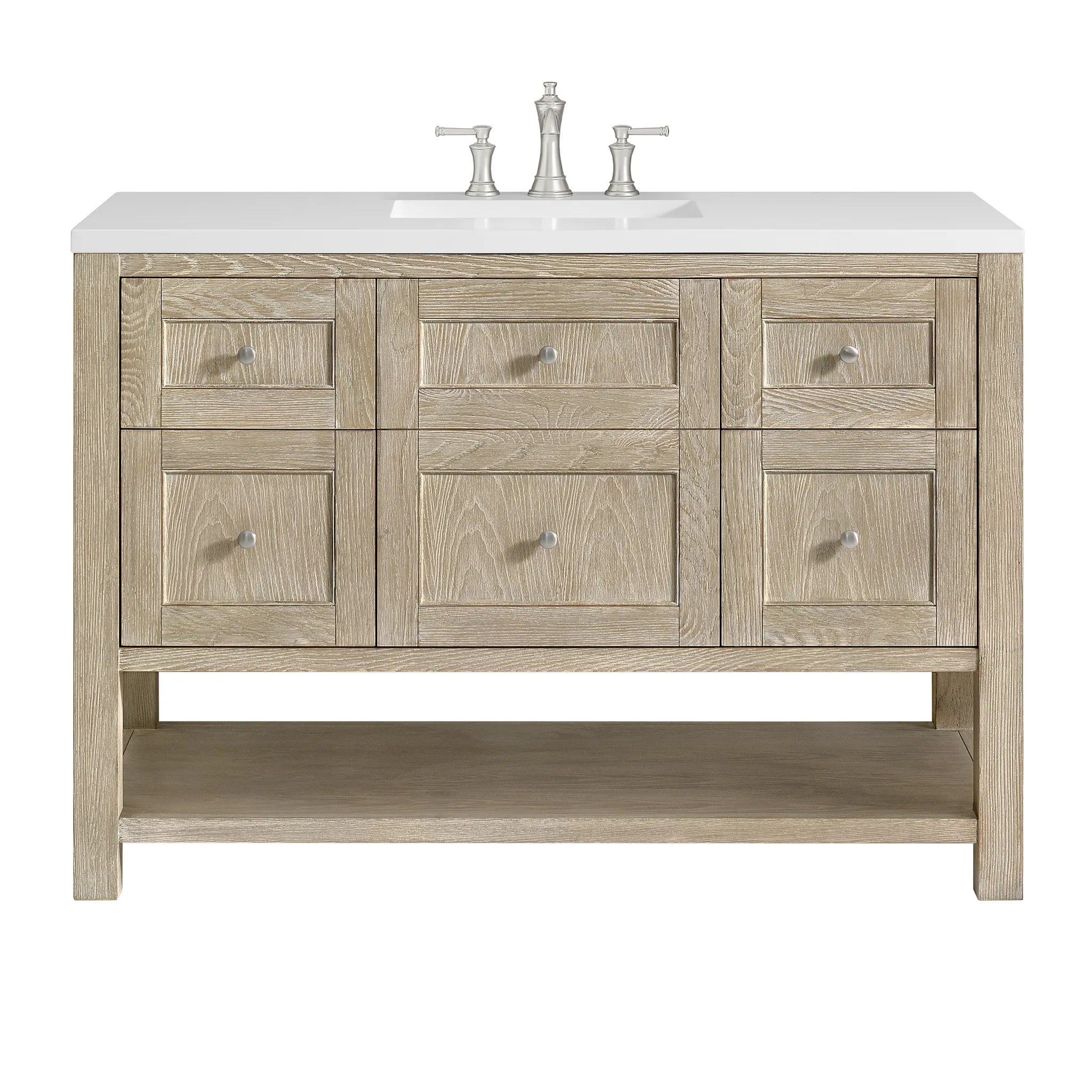 48" Breckenridge Single Vanity in Whitewashed Oak-White Zeus Silestone-8" Widespread image