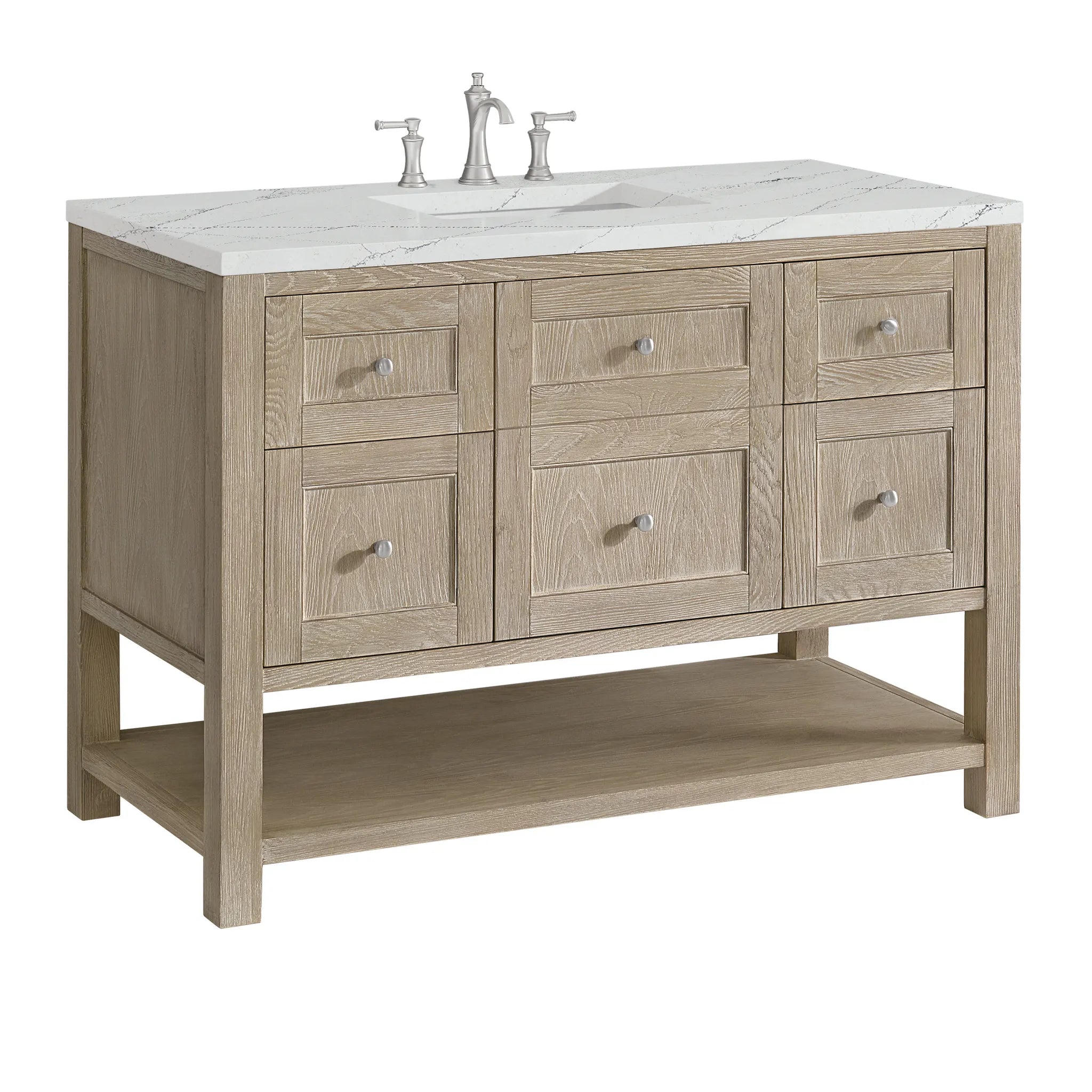 48" Breckenridge Single Vanity in Whitewashed Oak Wireless Charger-Ethereal Noctis Silestone-8" Widespread image 11