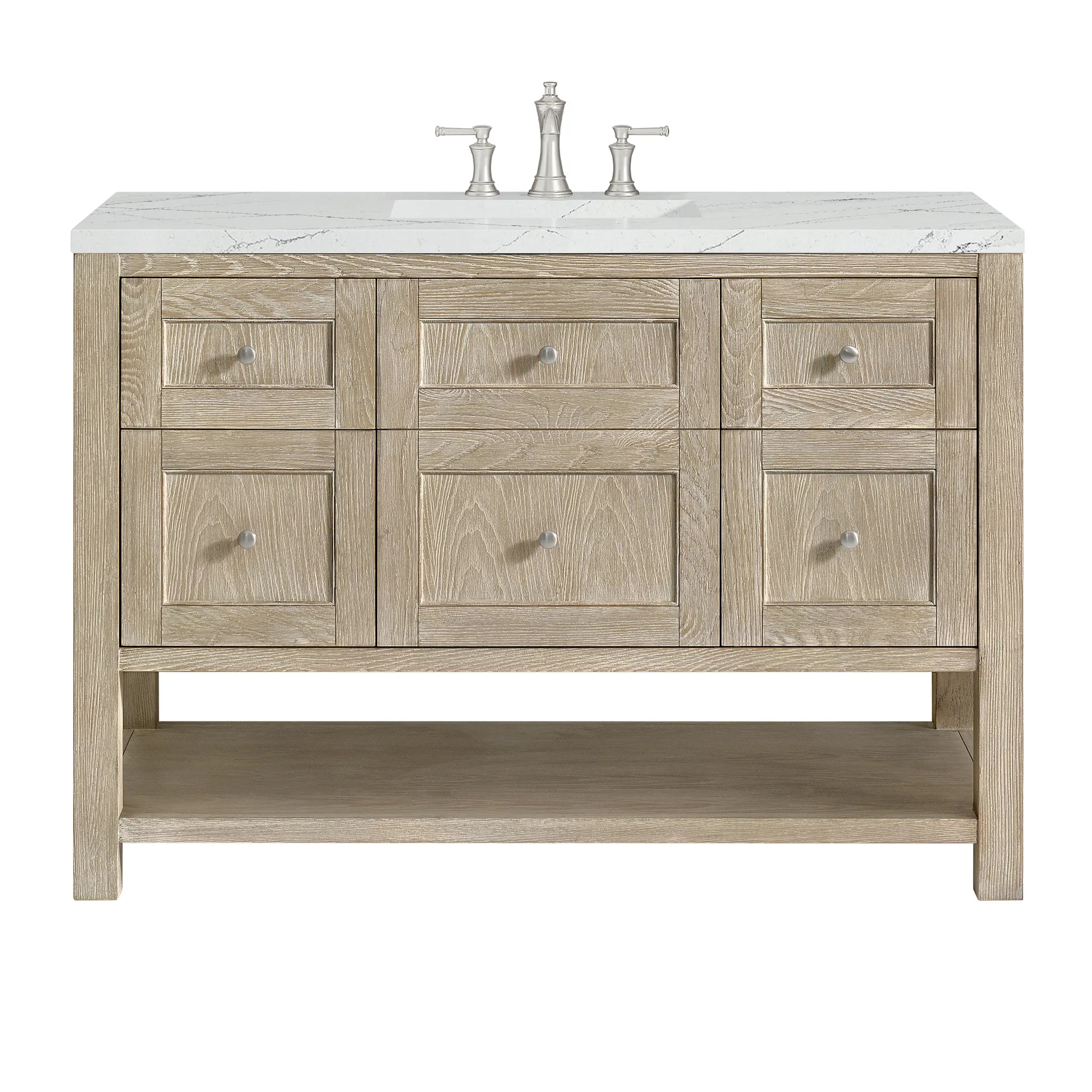48" Breckenridge Single Vanity in Whitewashed Oak Wireless Charger-Ethereal Noctis Silestone-8" Widespread image