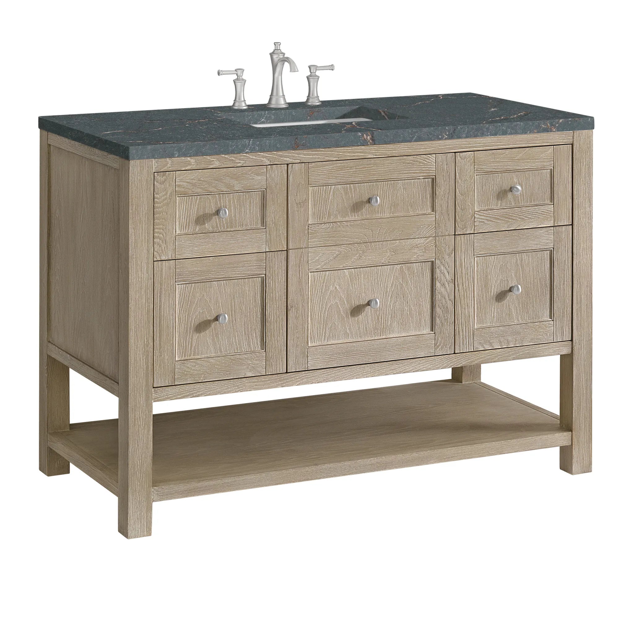 48" Breckenridge Single Vanity in Whitewashed Oak Wireless Charger-Parisien Bleu Silestone-8" Widespread image 11