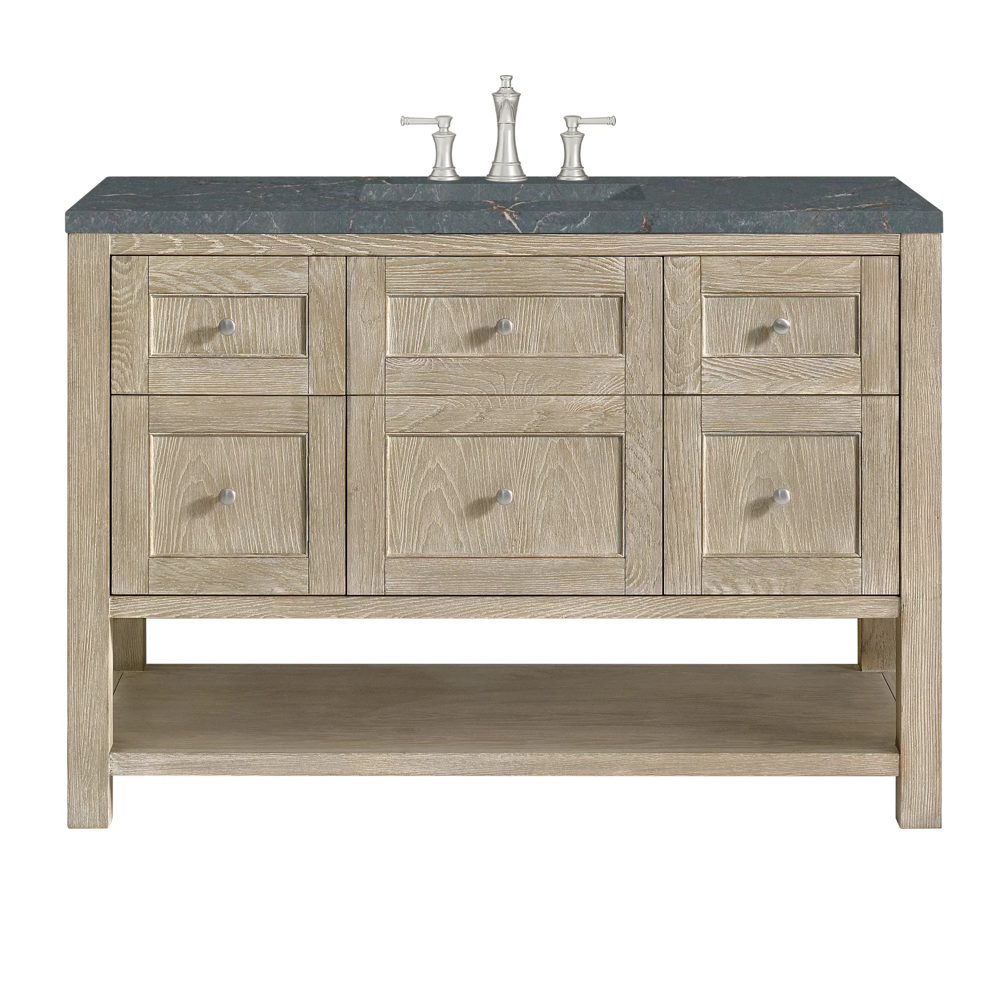 48" Breckenridge Single Vanity in Whitewashed Oak Wireless Charger-Parisien Bleu Silestone-8" Widespread image