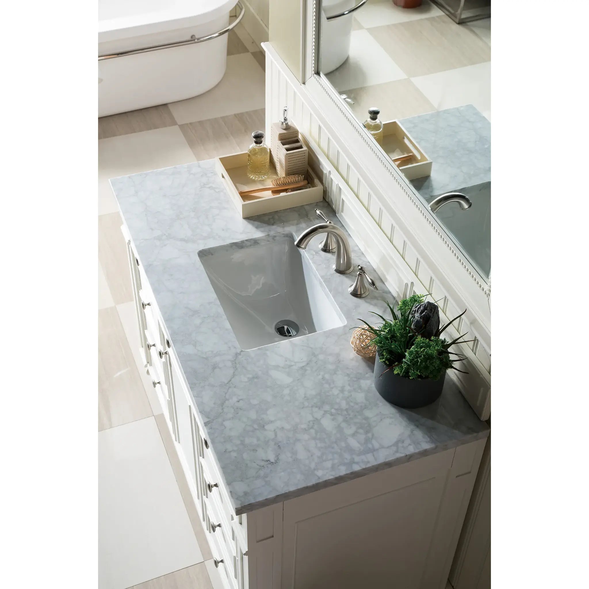 48" Bristol Single Vanity in Bright White-Carrara White Marble-8" Widespread image 5