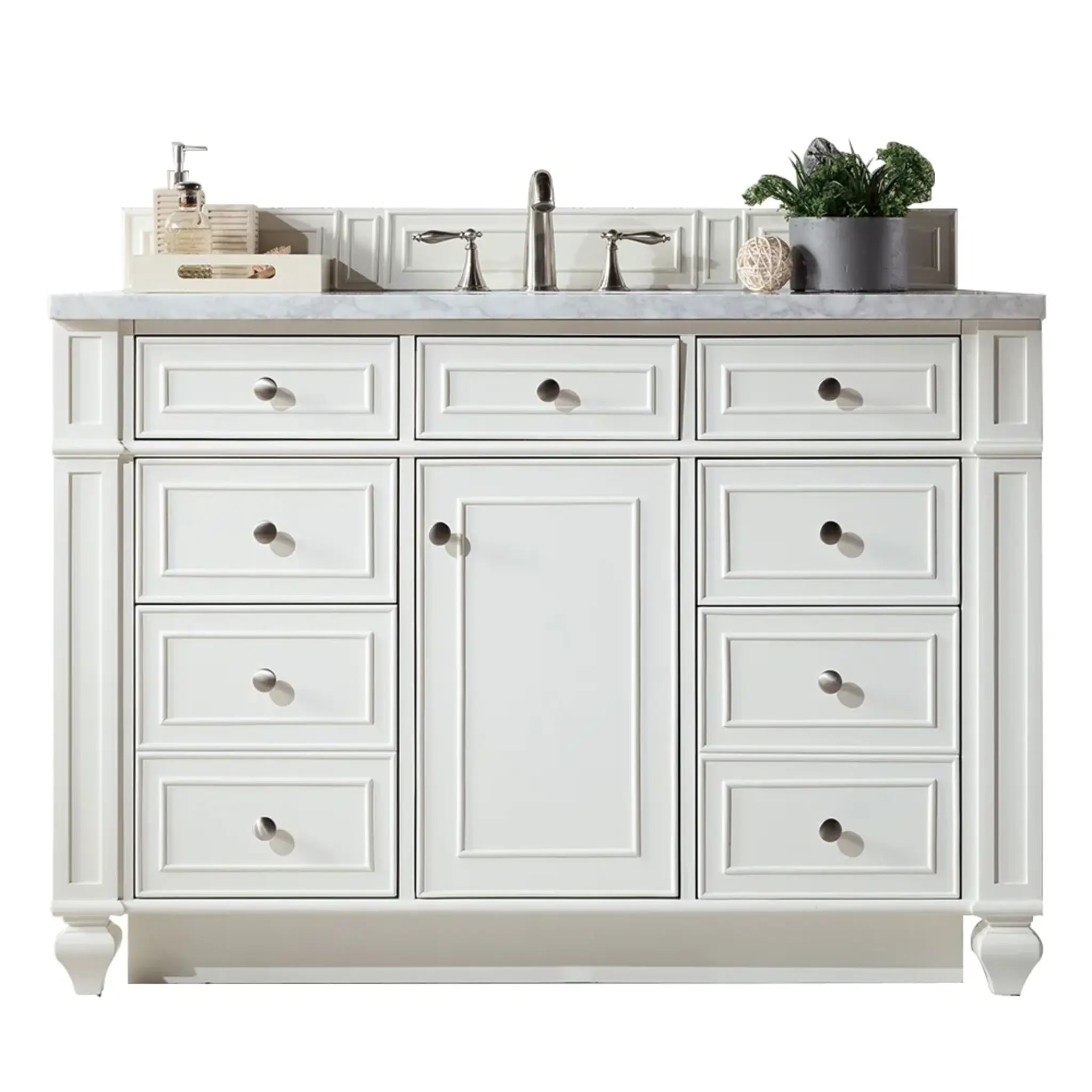 48" Bristol Single Vanity in Bright White-Carrara White Marble-8" Widespread image