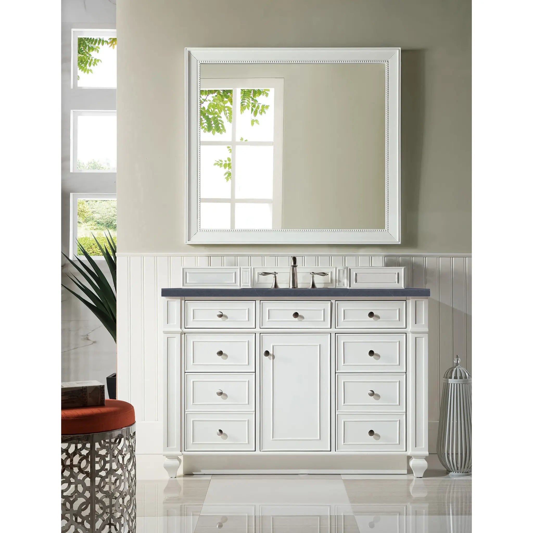 48" Bristol Single Vanity in Bright White-Charcoal Soapstone Silestone-8" Widespread image 1