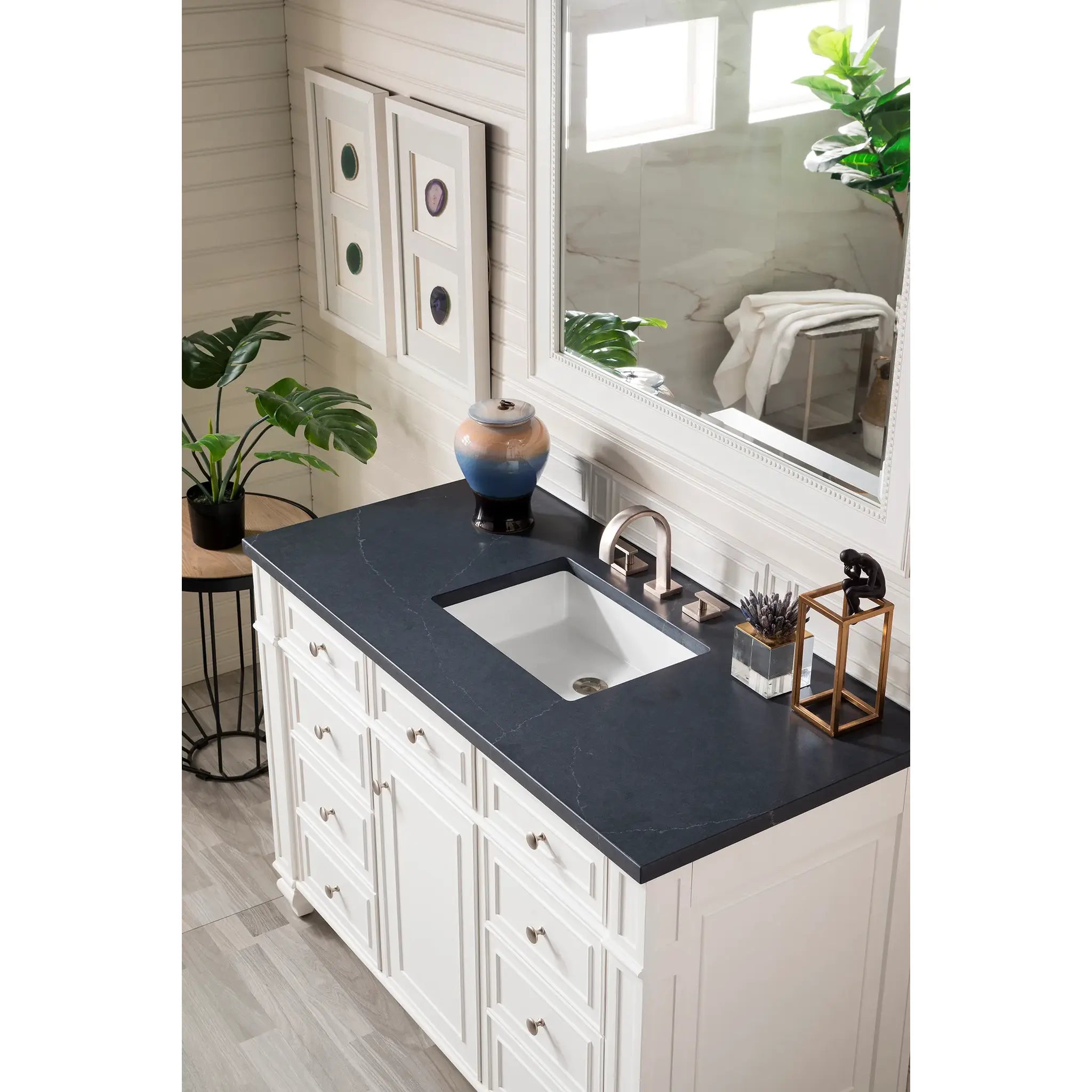 48" Bristol Single Vanity in Bright White-Charcoal Soapstone Silestone-8" Widespread image 2