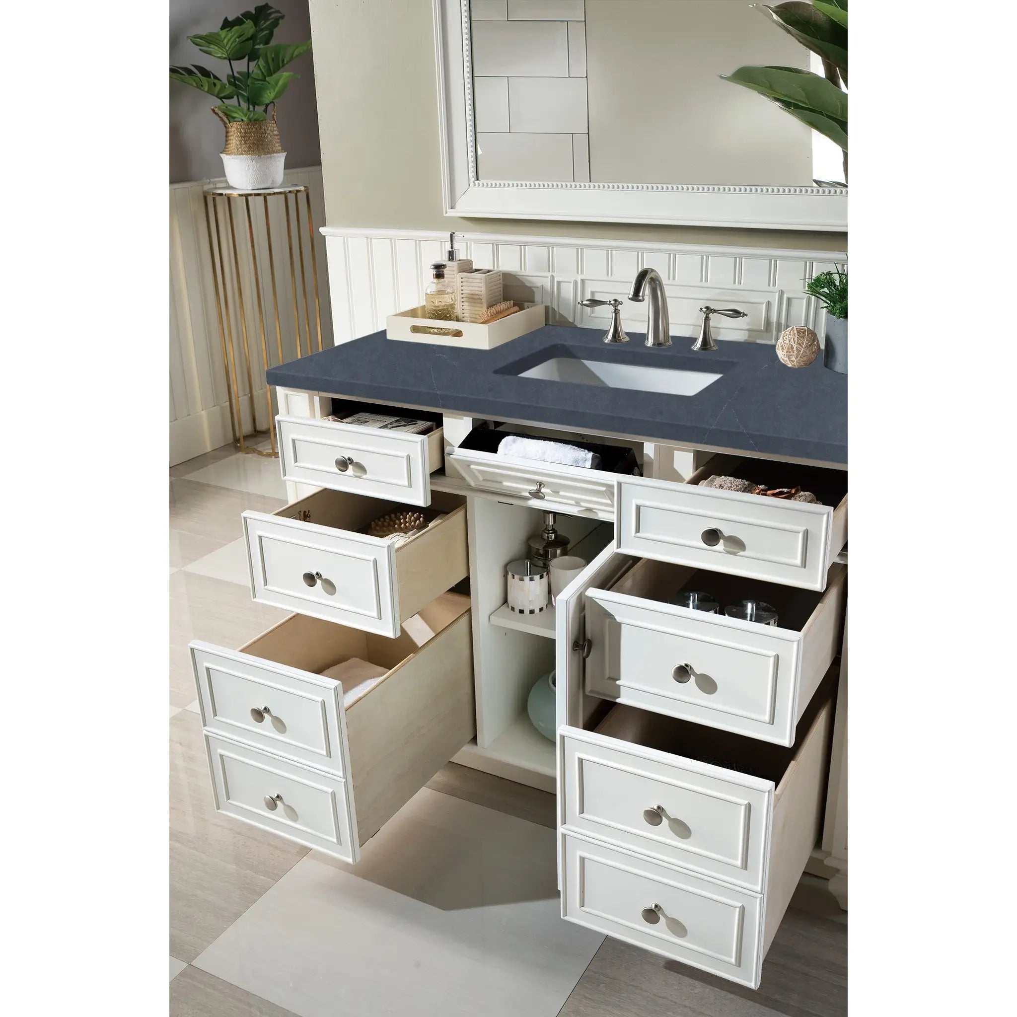 48" Bristol Single Vanity in Bright White-Charcoal Soapstone Silestone-8" Widespread image 3