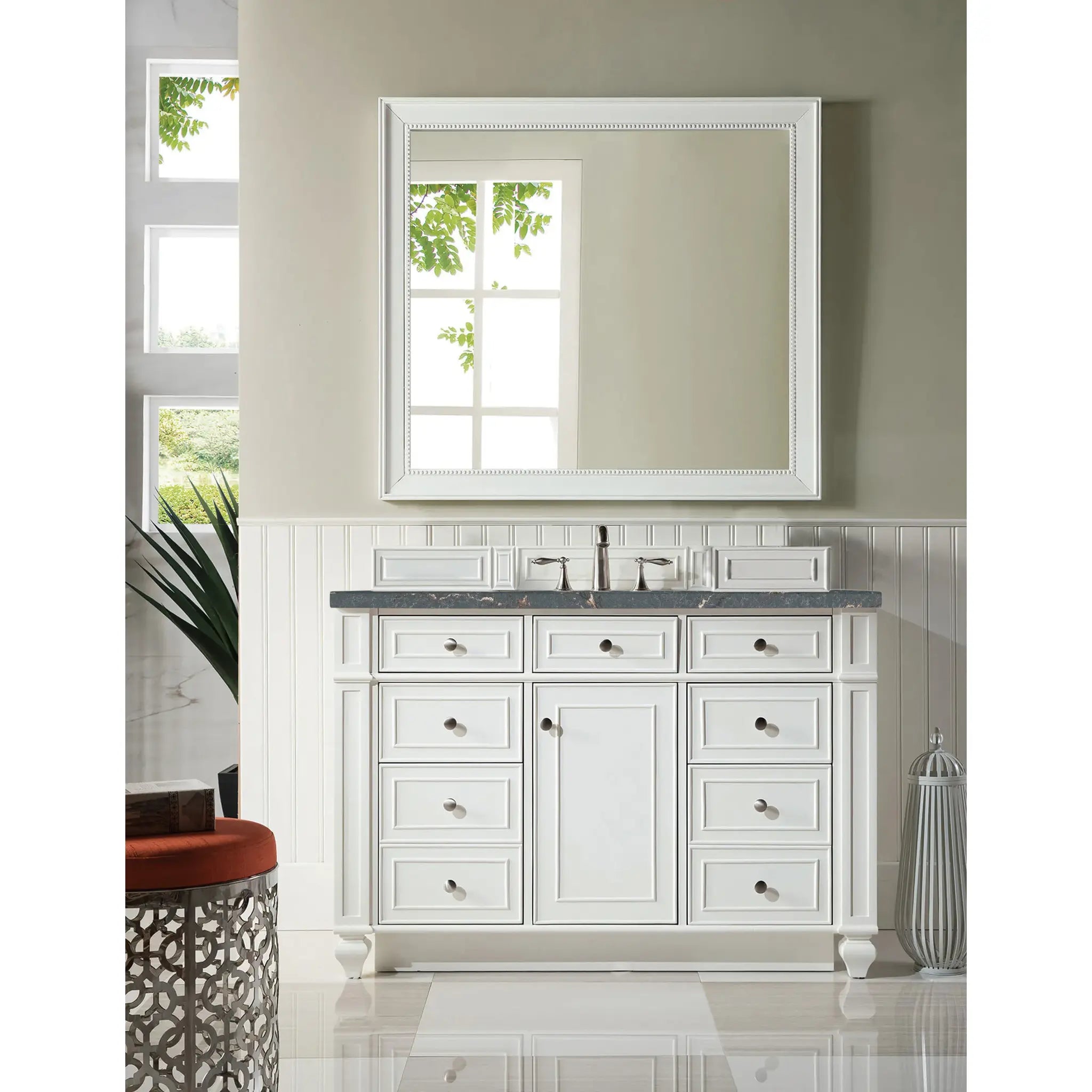 48" Bristol Single Vanity in Bright White-Parisien Bleu Silestone-8" Widespread image 1