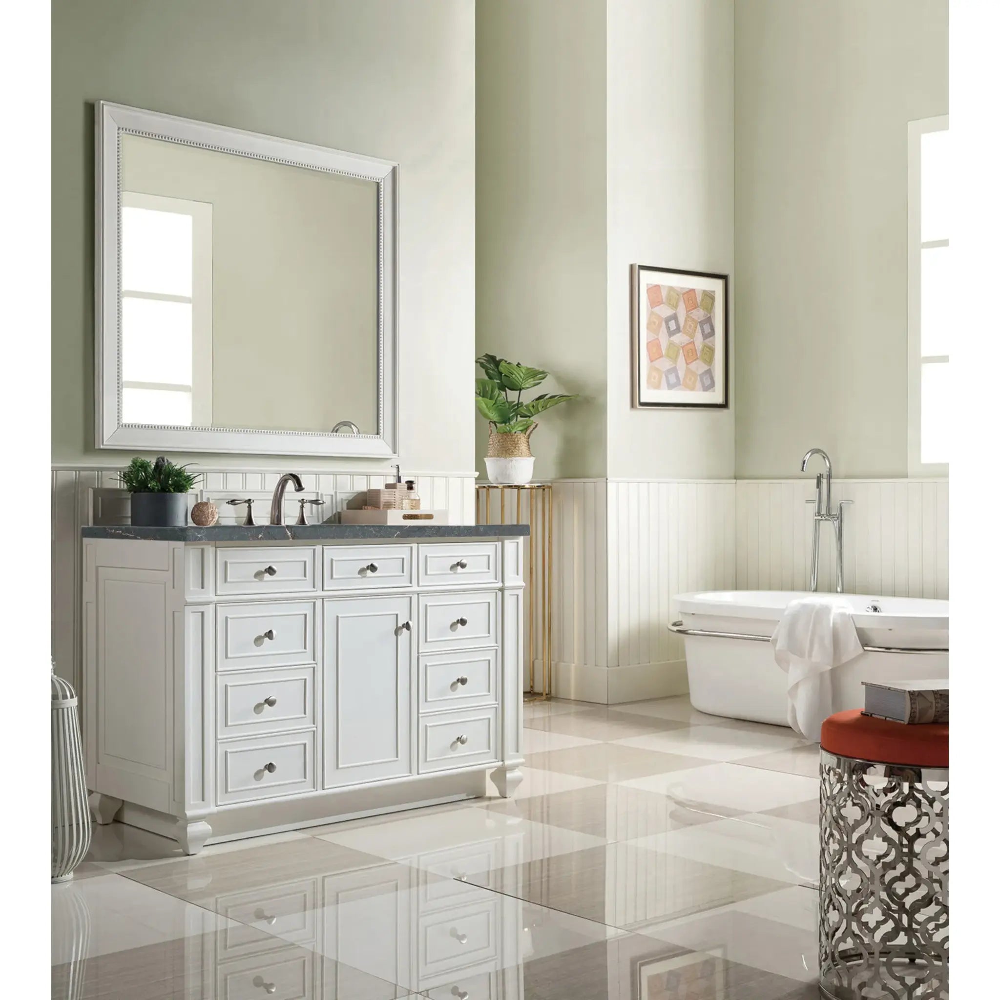 48" Bristol Single Vanity in Bright White-Parisien Bleu Silestone-8" Widespread image 2