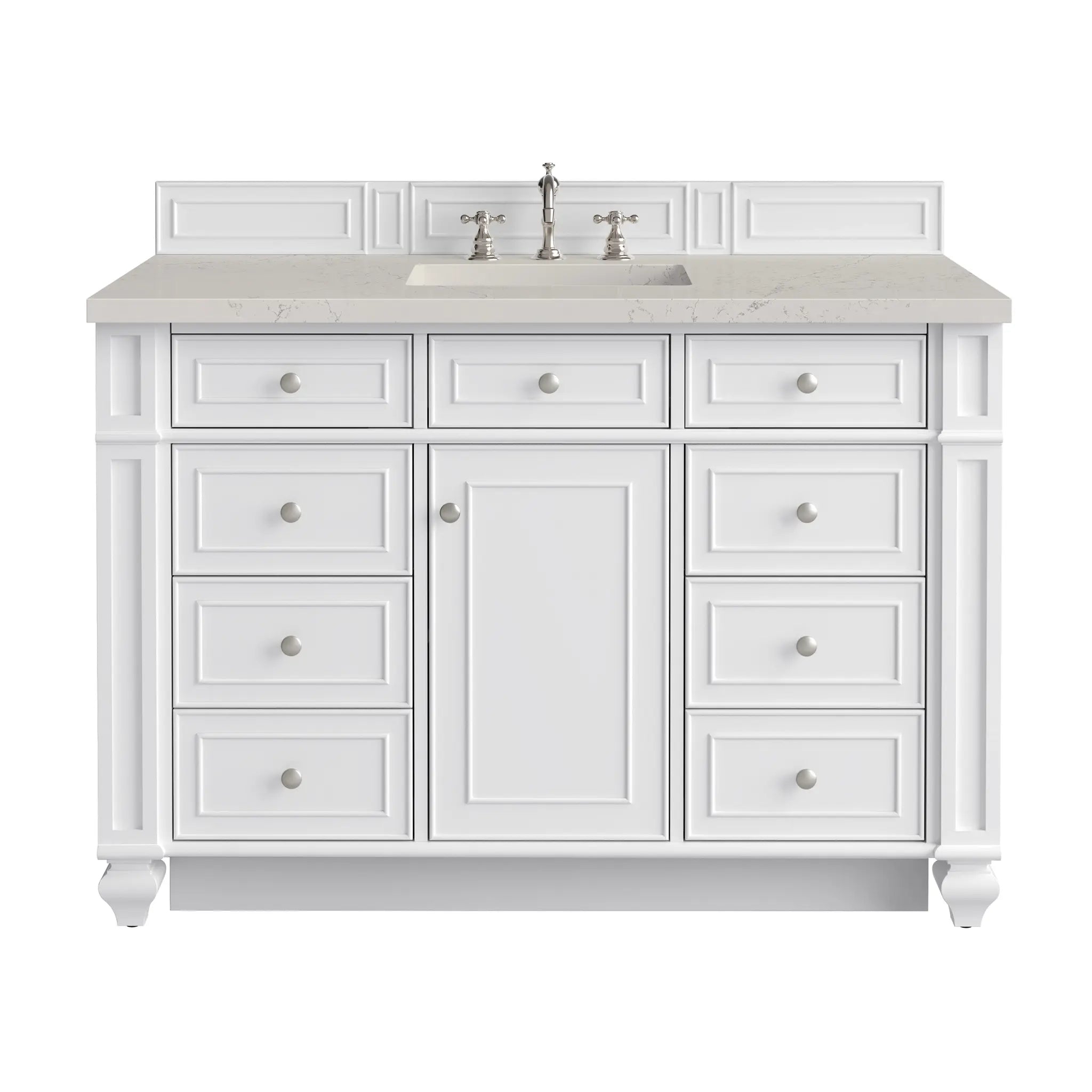 48 Bristol Single Vanity In Bright White Power Enabled Siberian Silestone 8 Widespread 1