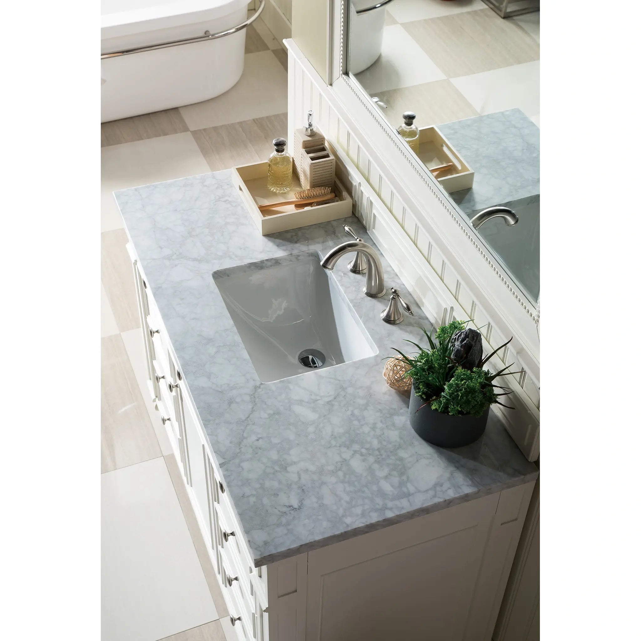48 Bristol Single Vanity In Bright White Standard Carrara White Marble 8 Widespread 5